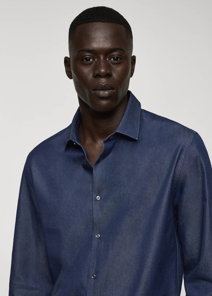 Regular-fit cotton chambray shirt — Dark Blue