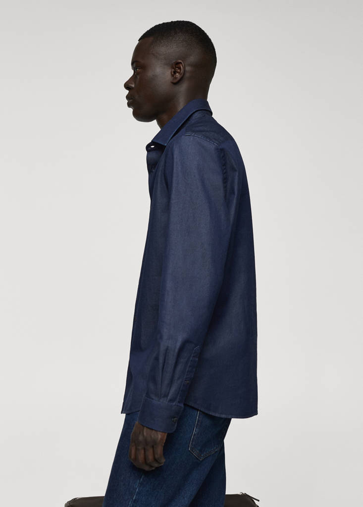 Regular-fit cotton chambray shirt — Dark Blue