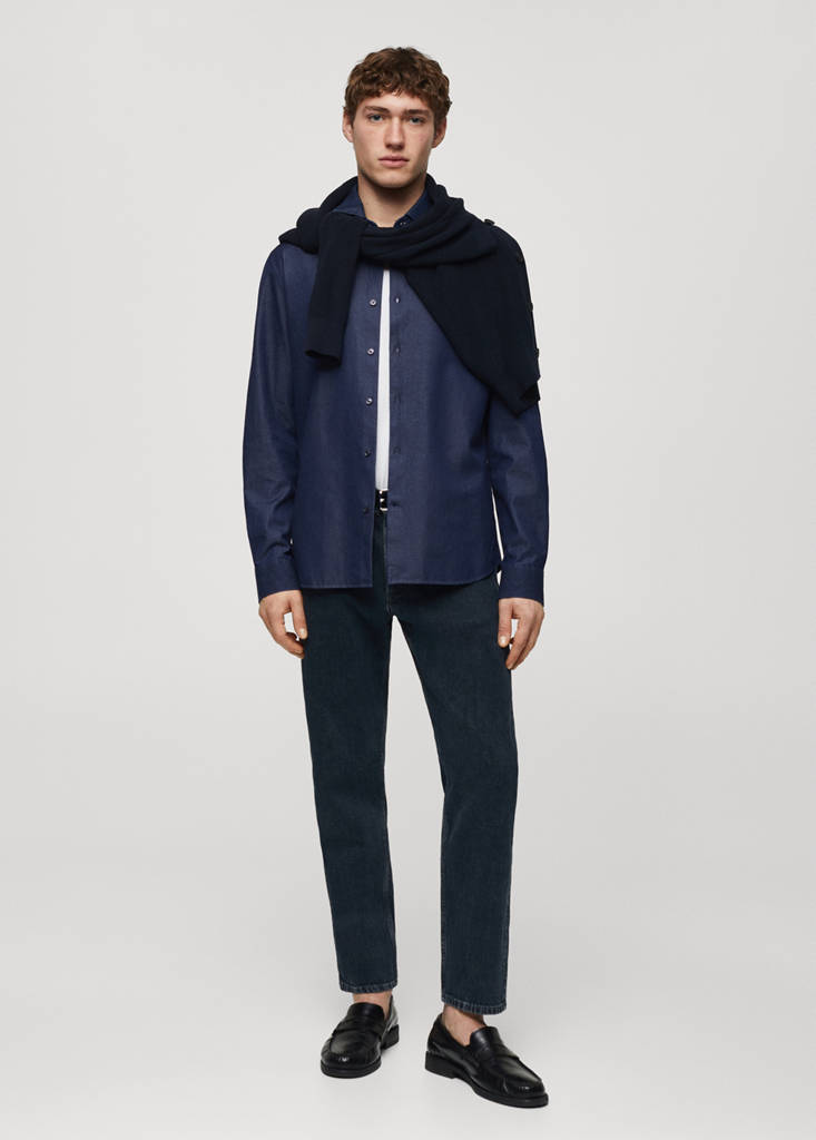 Regular-fit cotton chambray shirt — Dark Blue