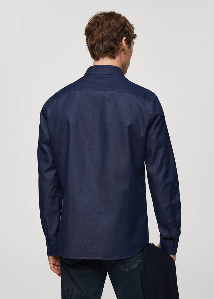Regular-fit cotton chambray shirt — Dark Blue