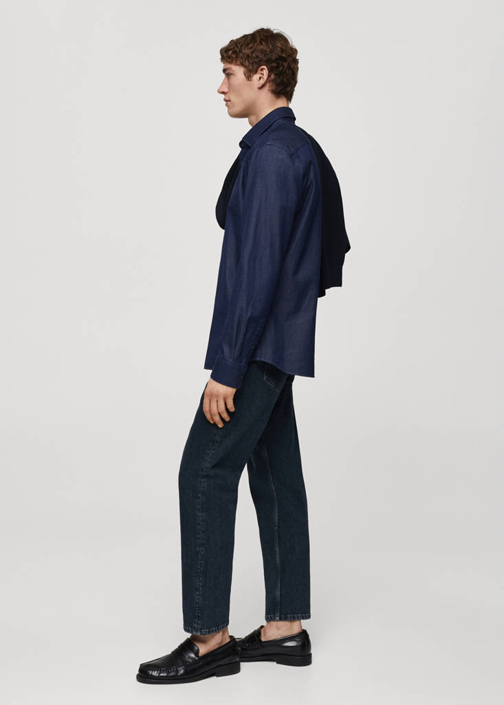 Regular-fit cotton chambray shirt — Dark Blue