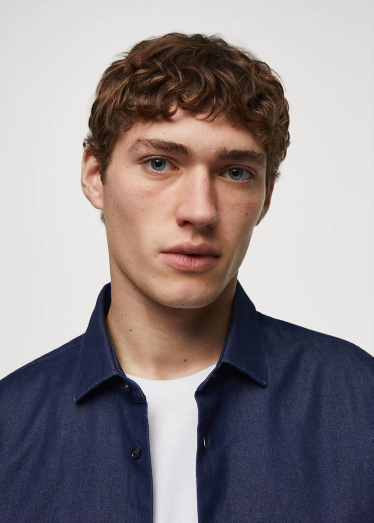Regular-fit cotton chambray shirt — Dark Blue