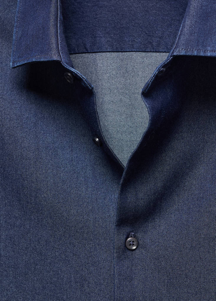 Regular-fit cotton chambray shirt — Dark Blue