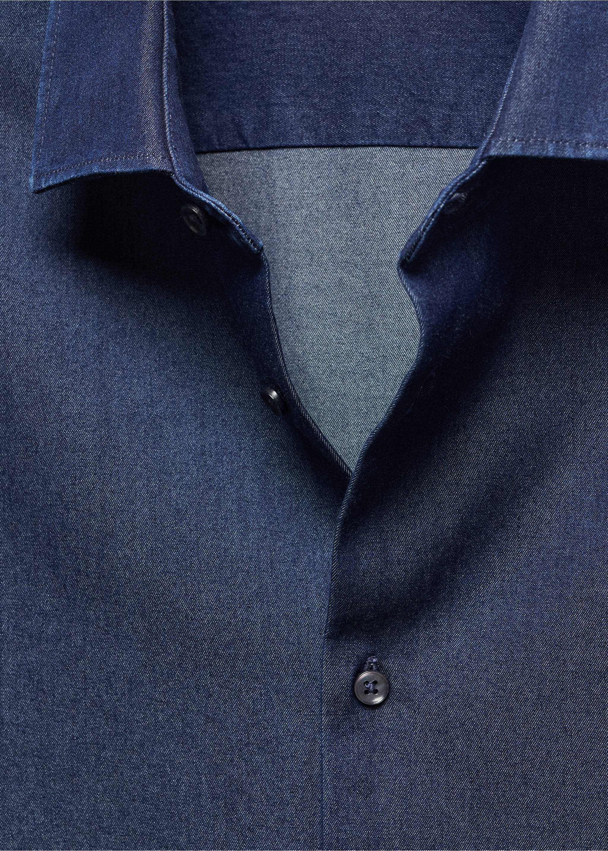 Regular-fit cotton chambray shirt - Details of the article 8, Dark Blue. Ref: 67070628-01.