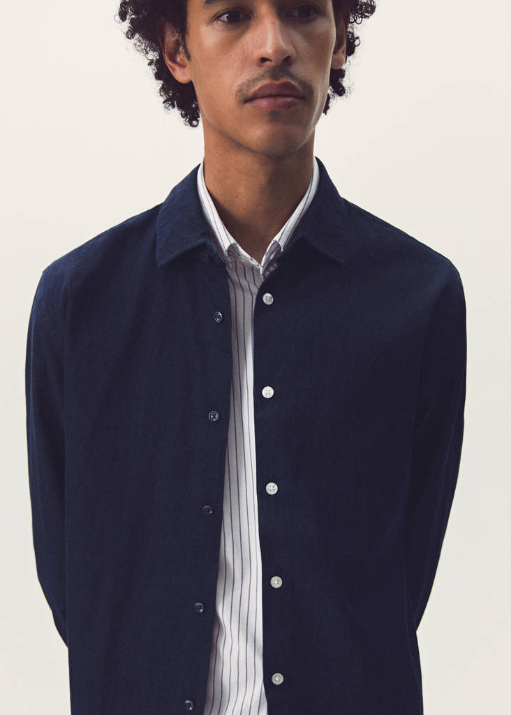 Regular-fit cotton chambray shirt — Dark Blue