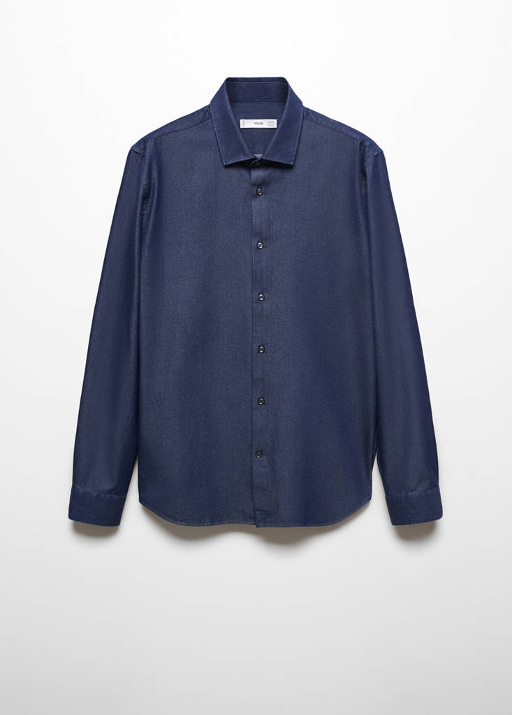 Regular-fit cotton chambray shirt — Dark Blue