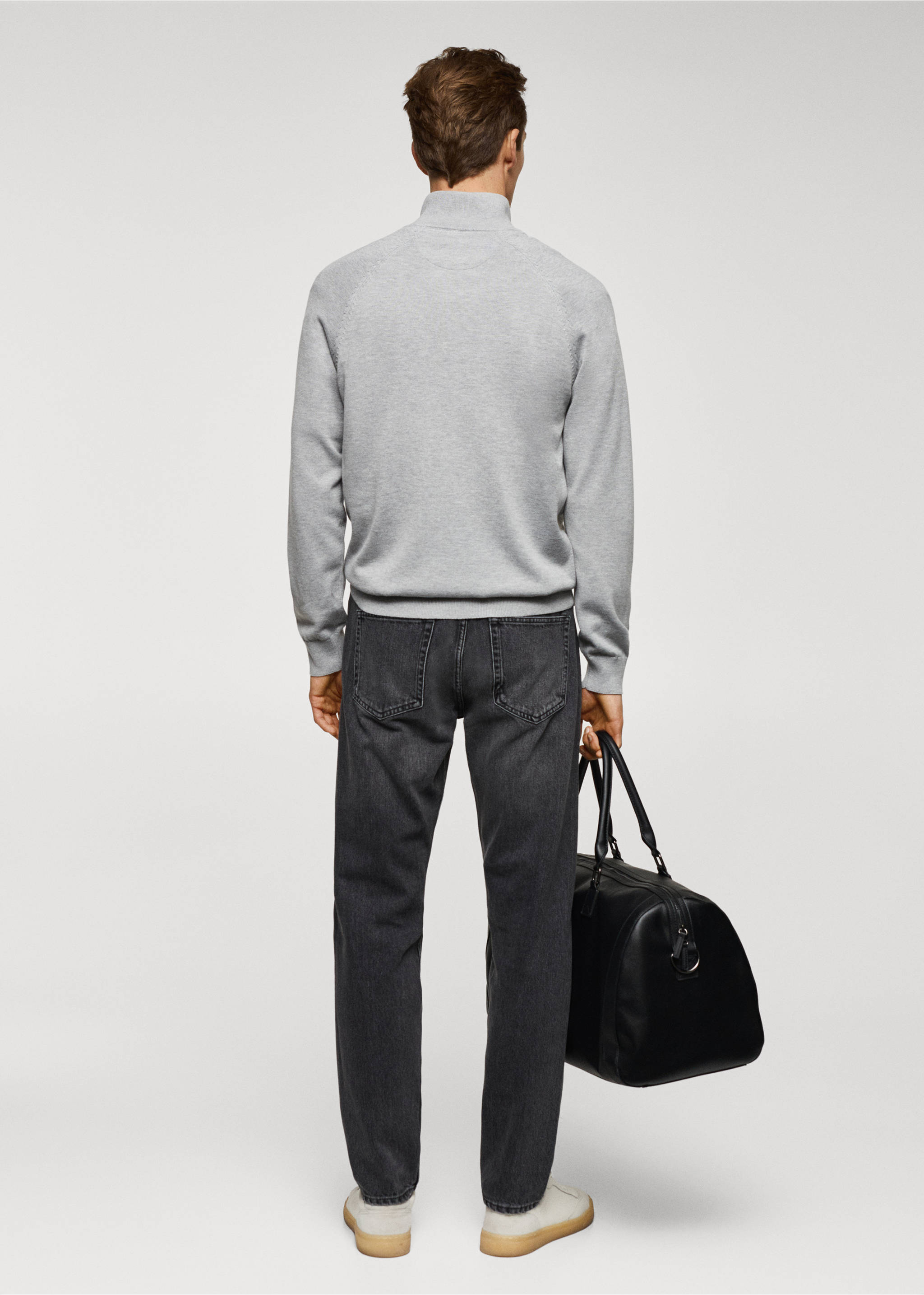 Zipped cotton cardigan - Reverse of the article, Grey. Ref: 67070645-00.