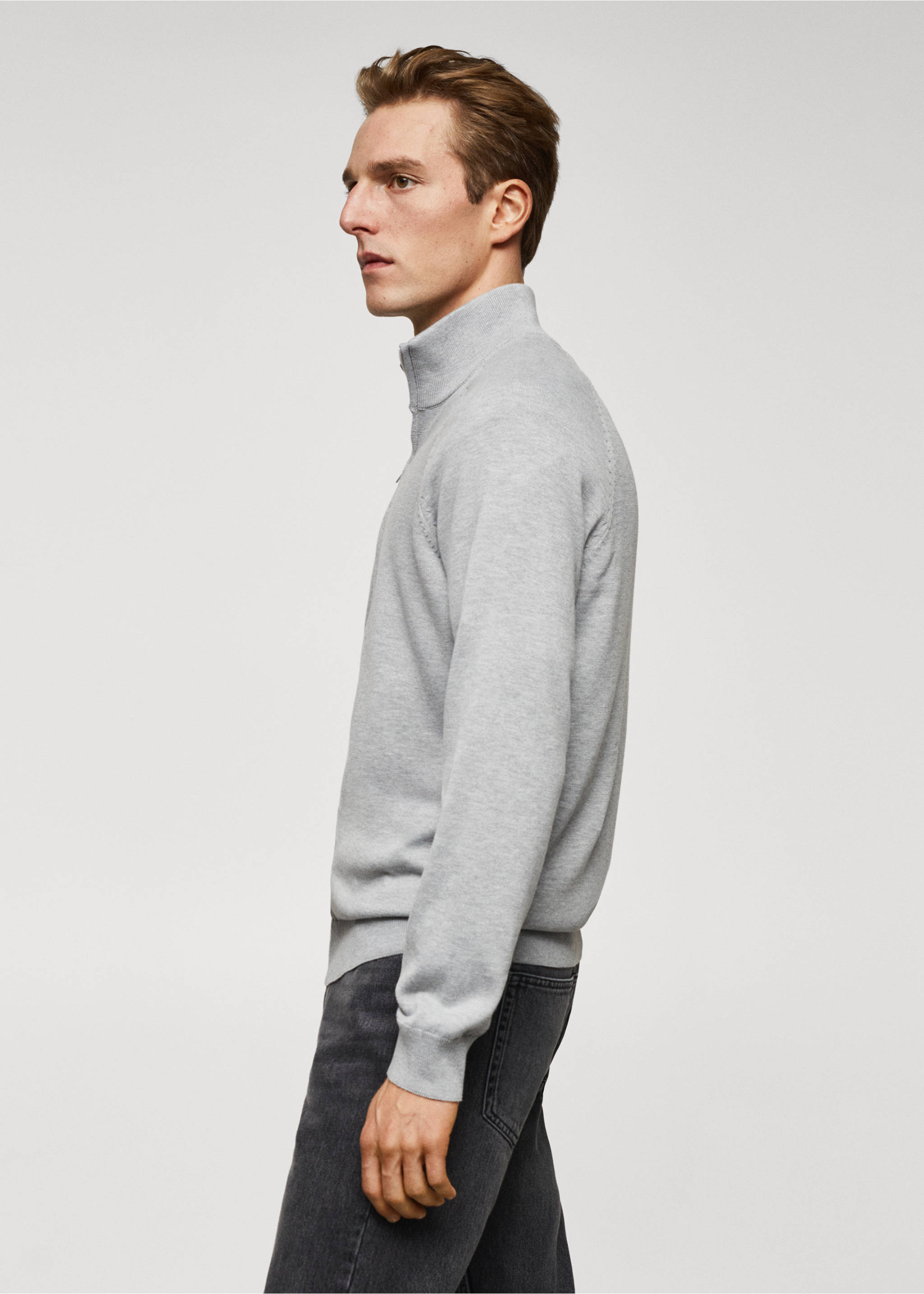 Zipped cotton cardigan - Details of the article 2, Grey. Ref: 67070645-00.