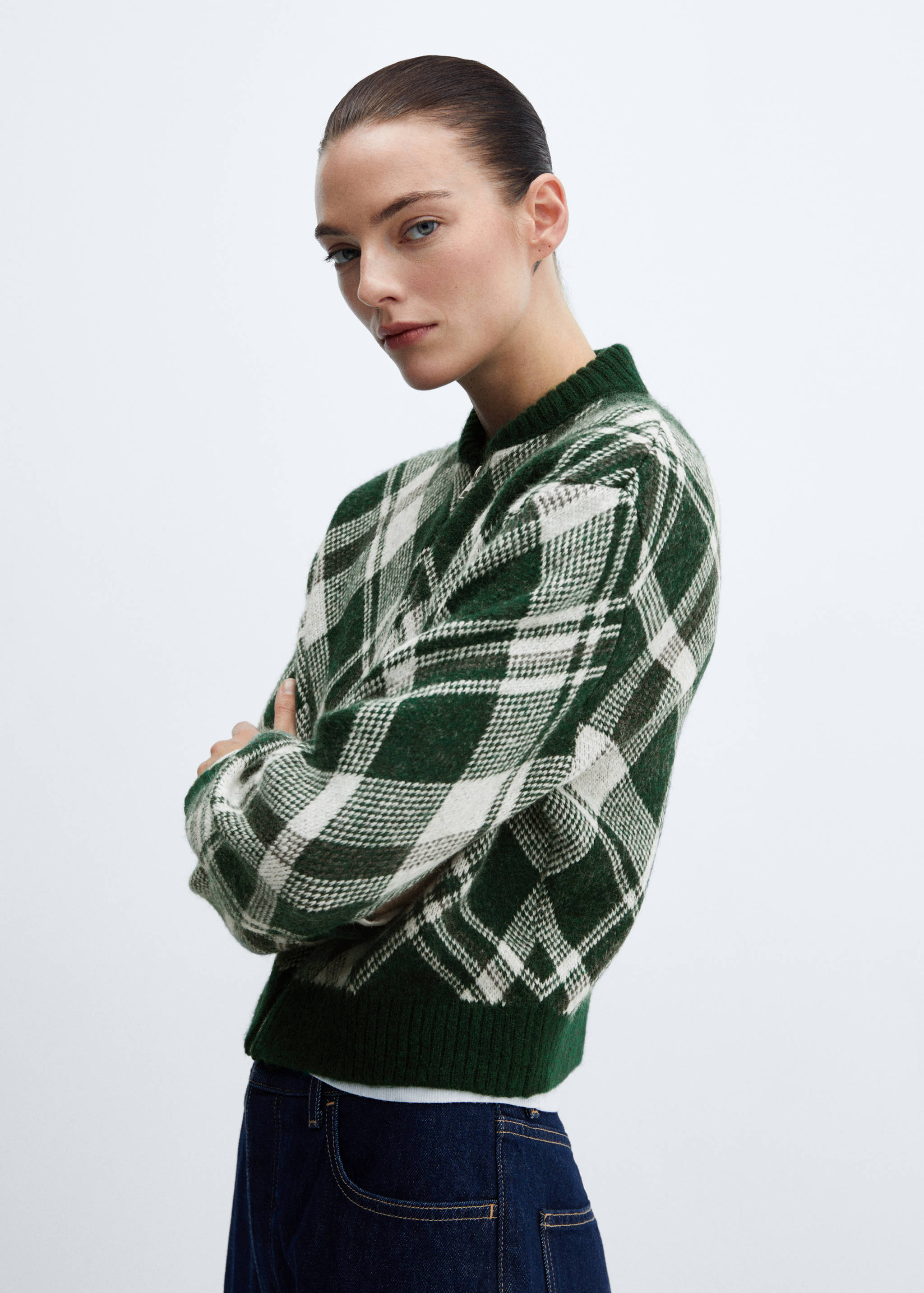 Checkered zipper cardigan - Details of the article 2