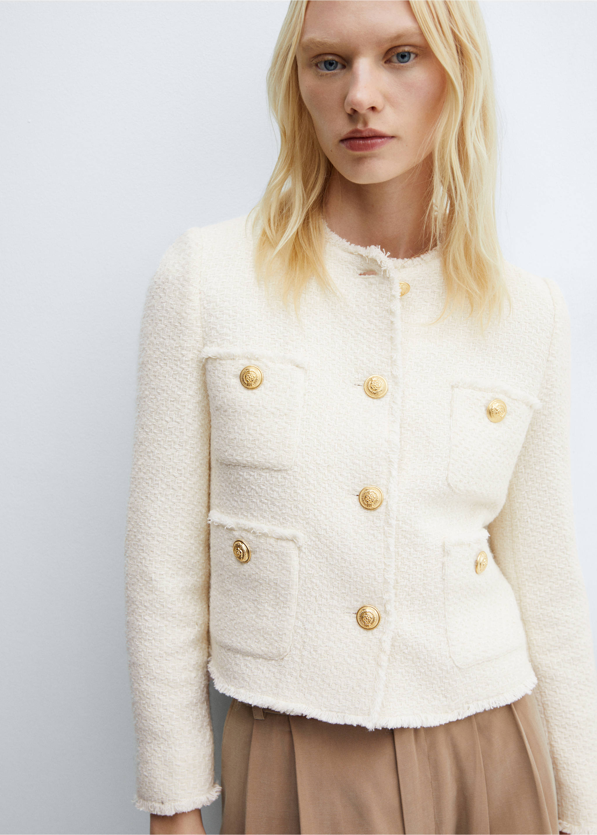 Pocket tweed jacket - Medium plane, Ecru. Ref: 67073271-00.