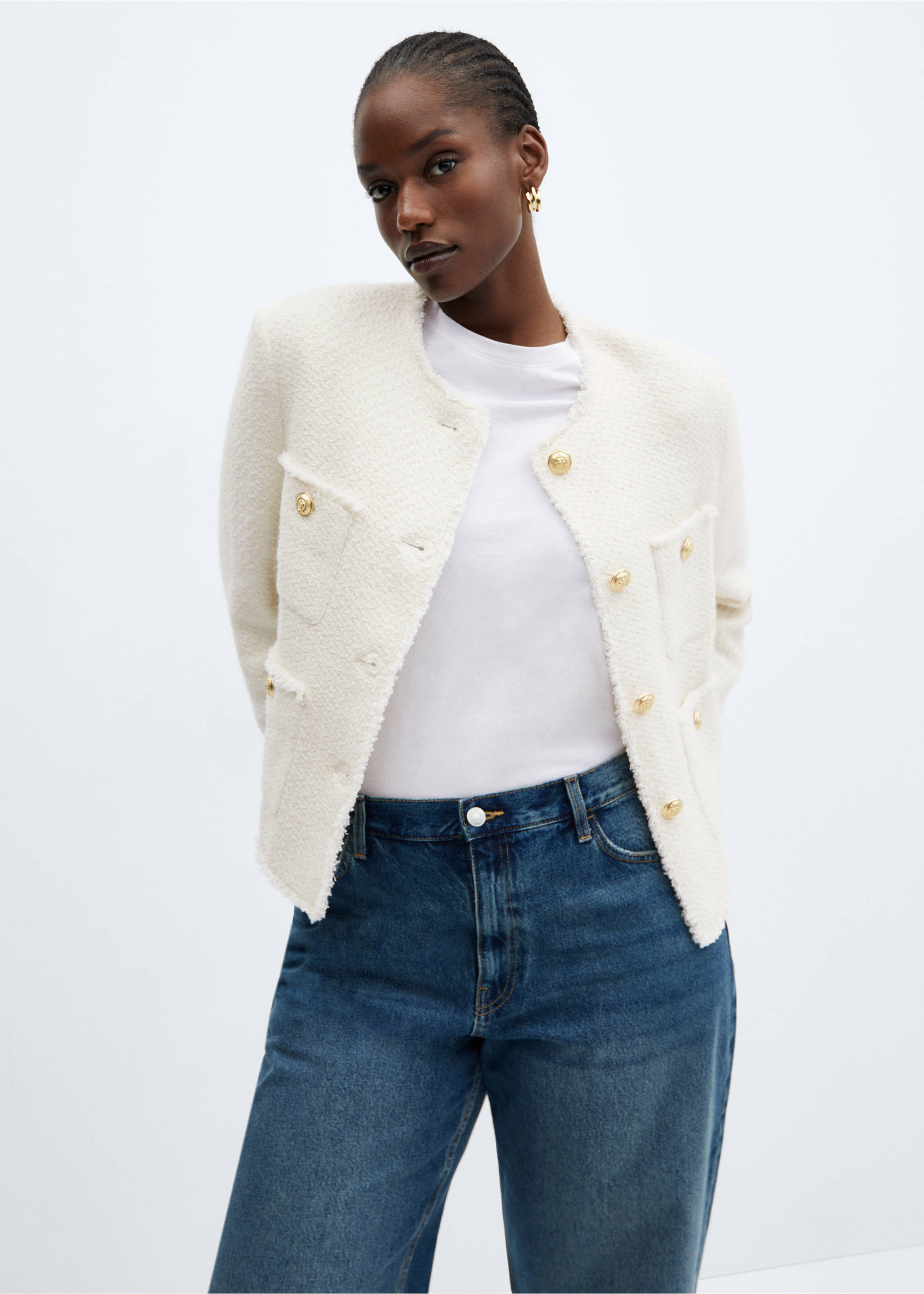 Pocket tweed jacket - Details of the article 5, Ecru. Ref: 67073271-00.