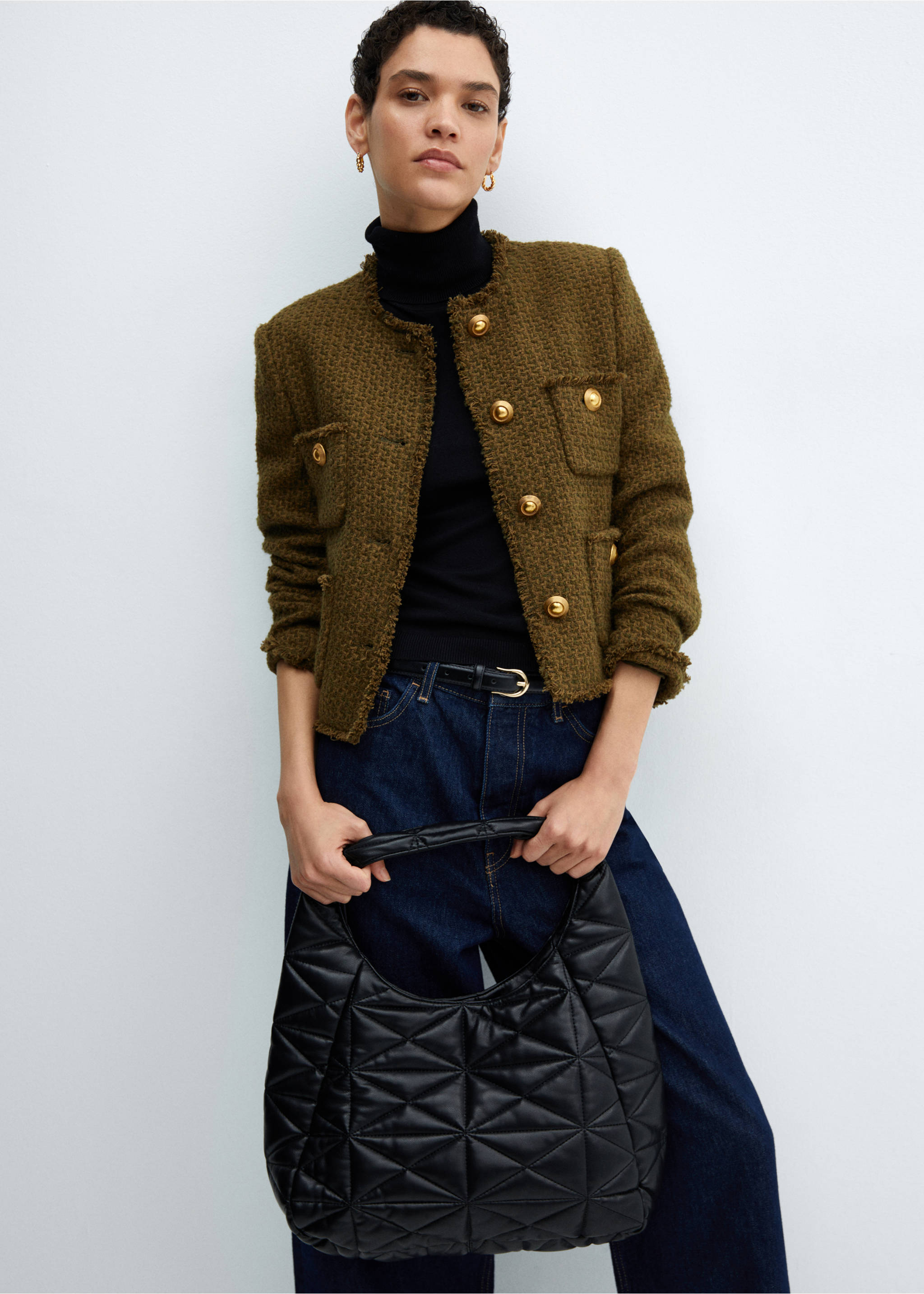 Pocket tweed jacket - Medium plane, Khaki. Ref: 67073271-00.