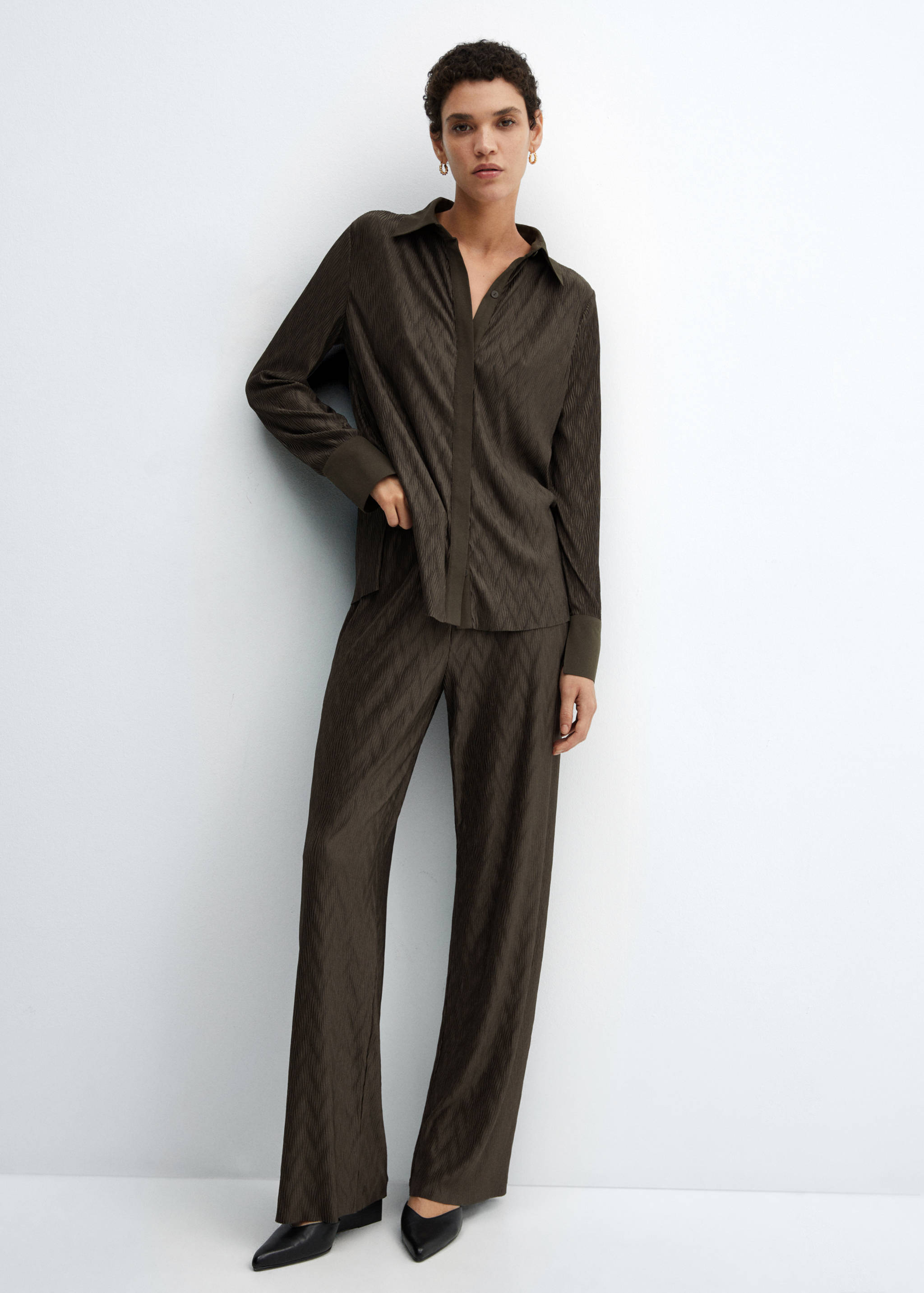 Textured wide leg trousers - General plane