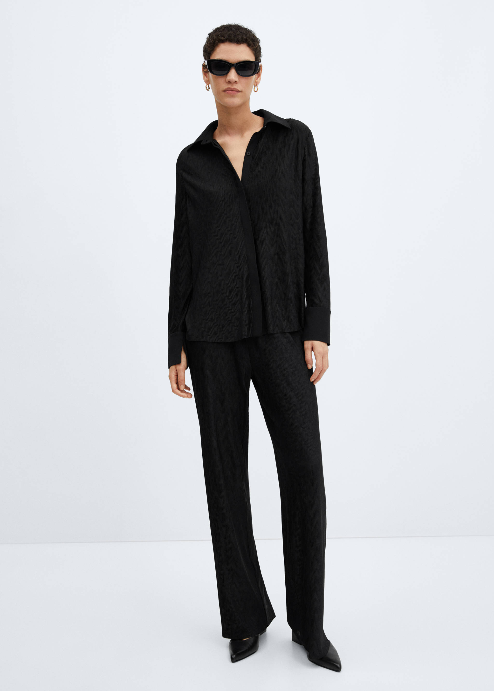 Textured wide leg trousers - General plane