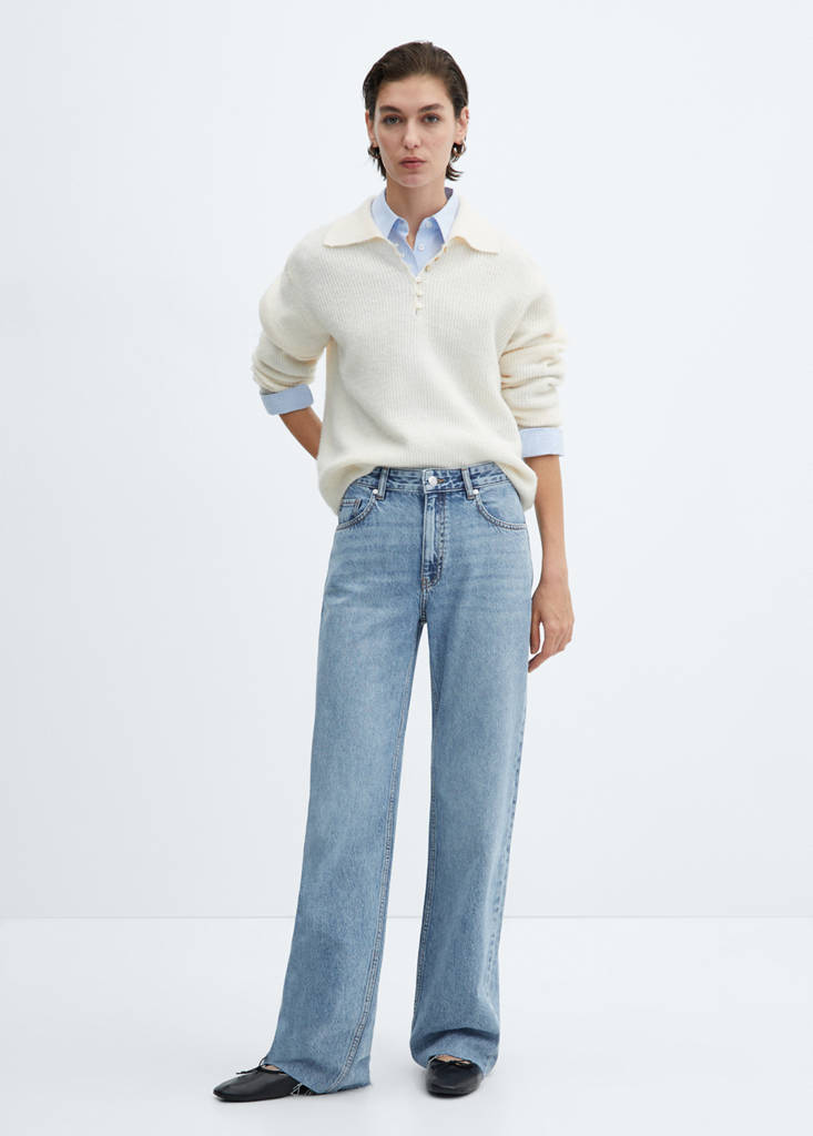 Wide leg mid-rise jeans — Medium Blue