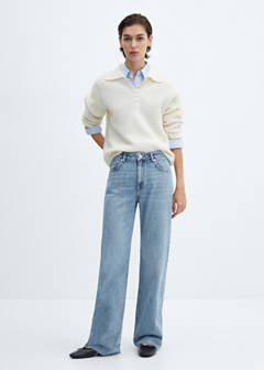 Wide leg mid-rise jeans — Medium Blue 2