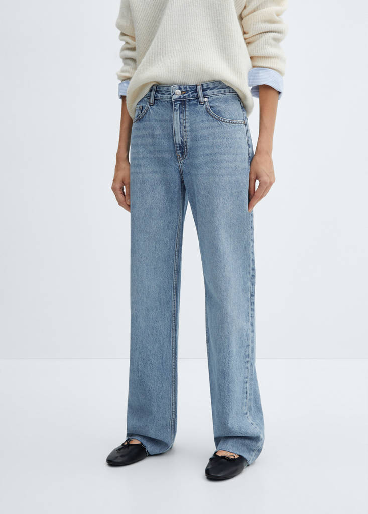 Wide leg mid-rise jeans — Medium Blue