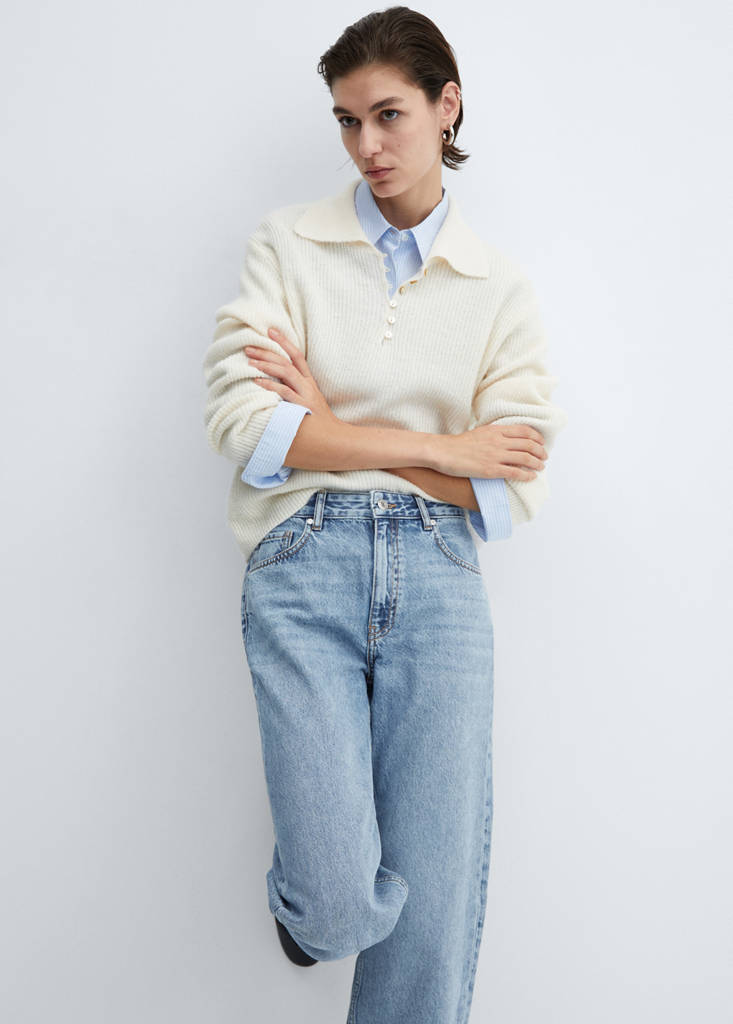 Wide leg mid-rise jeans — Medium Blue