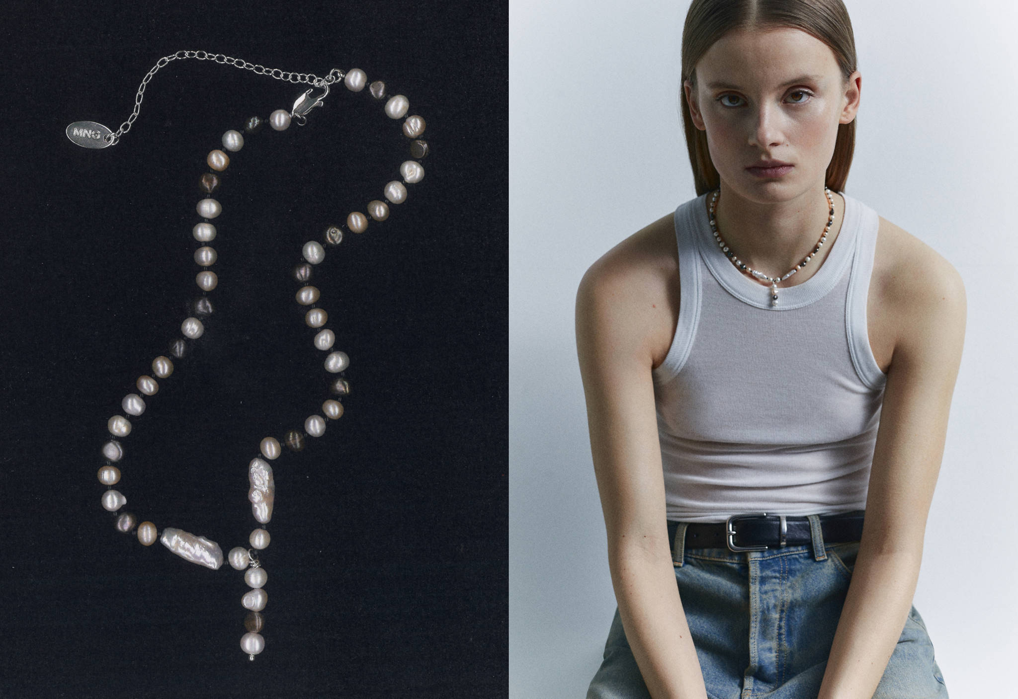 Combined natural pearl necklace - Panoramic plane