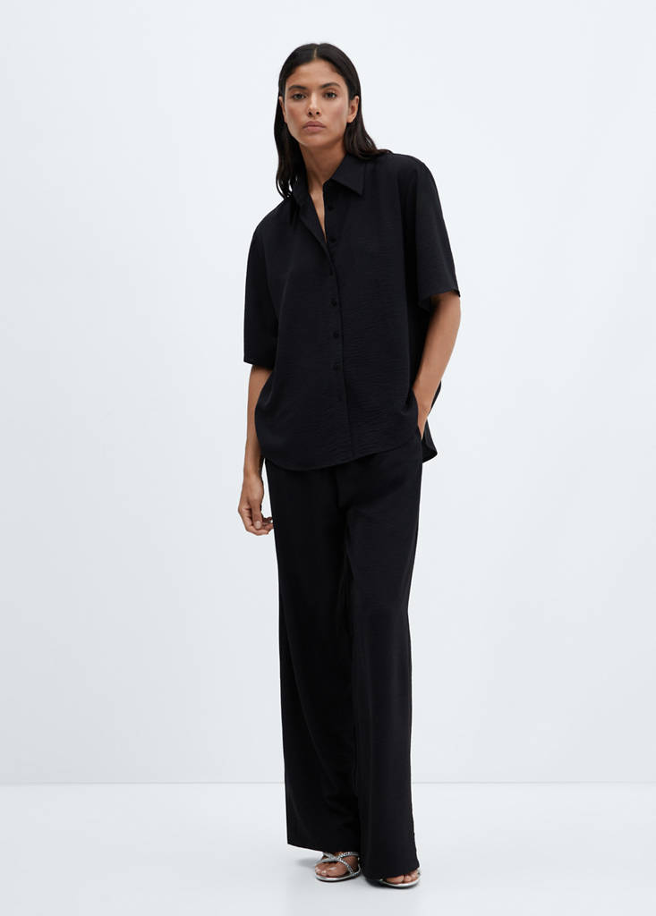 Wide leg trousers with elastic waist — Black