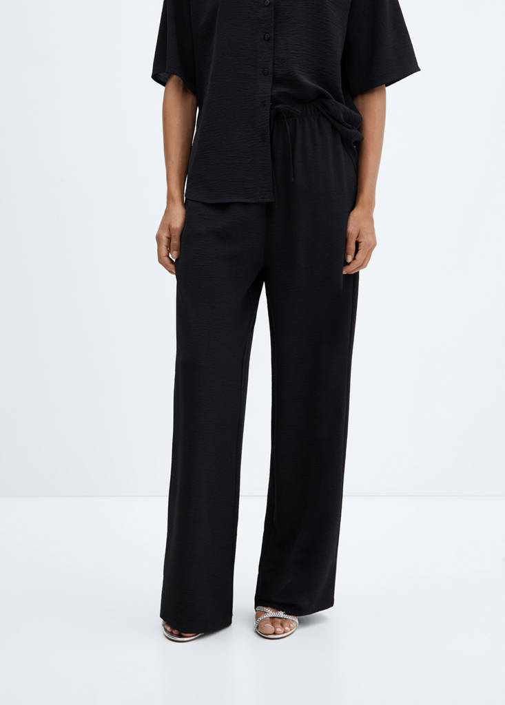 Wide leg trousers with elastic waist — Black