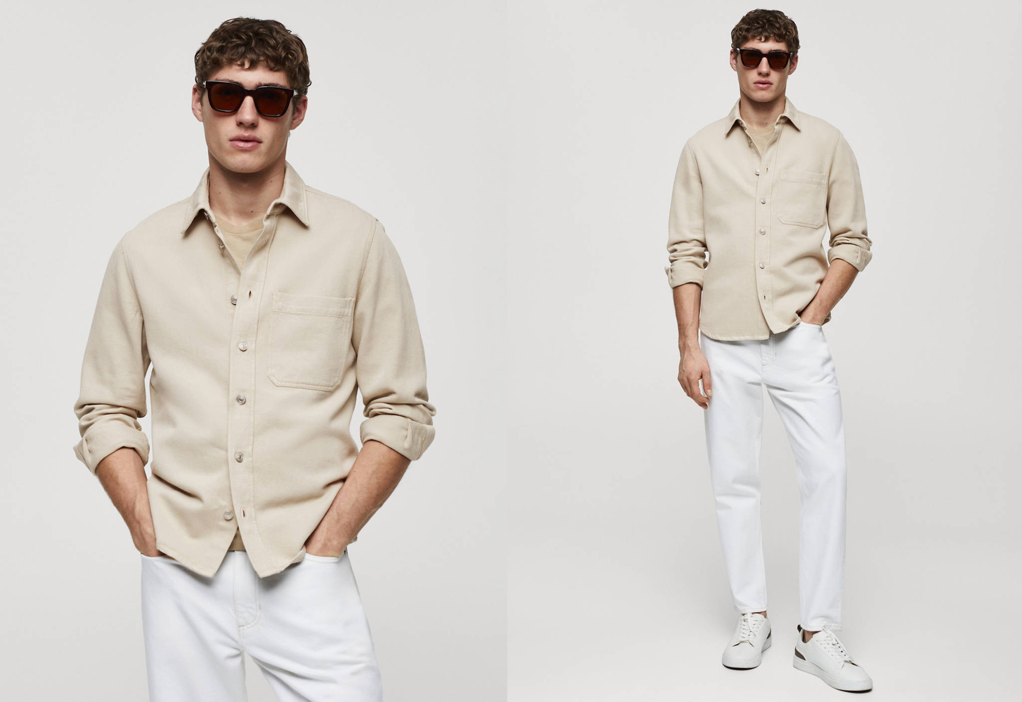 Regular-fit cotton and linen overshirt - Panoramic plane