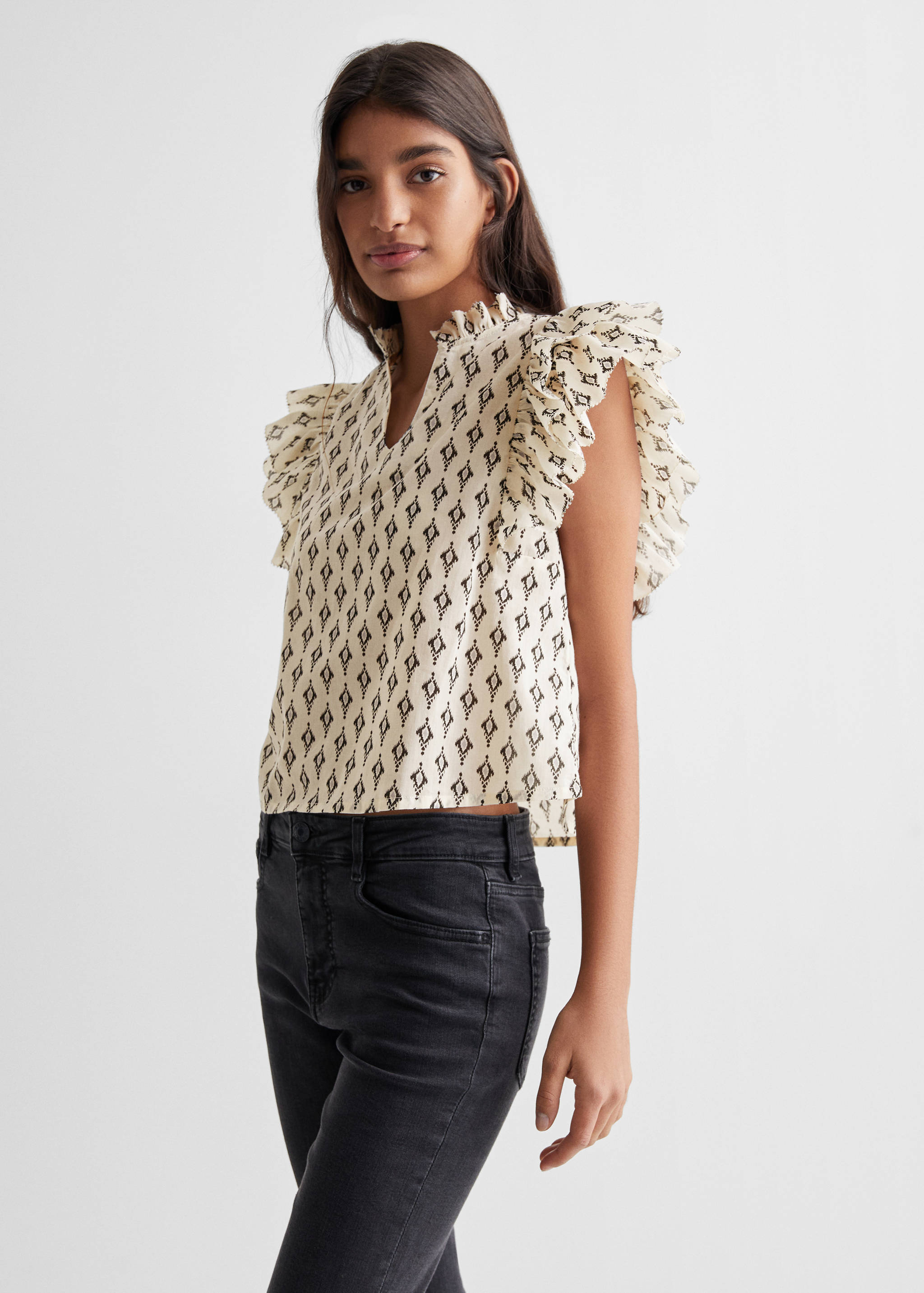 Blouse imprimée à volants - Plan moyen