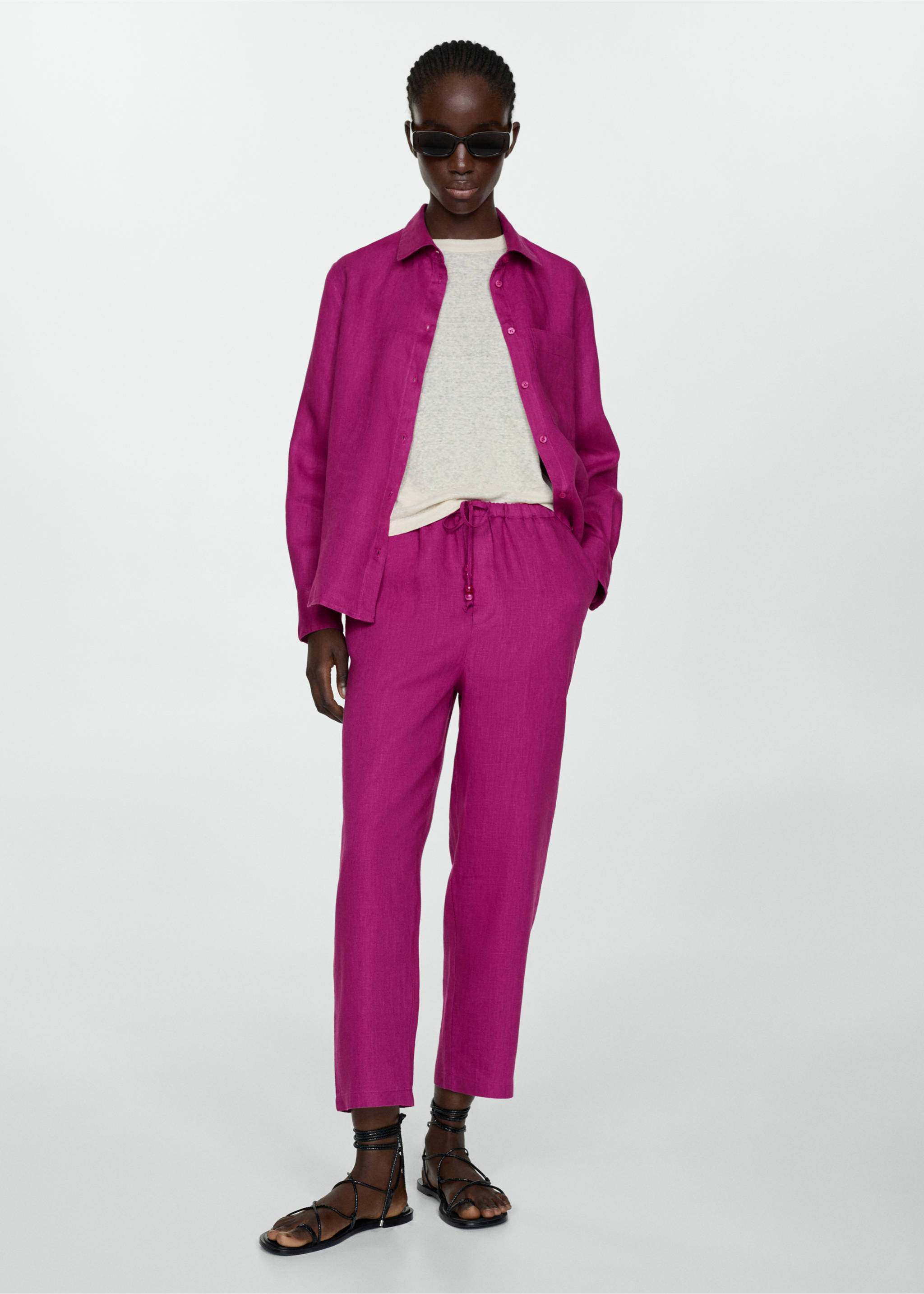 100% linen trousers - General plane, Fuchsia. Ref: 67075724-00.