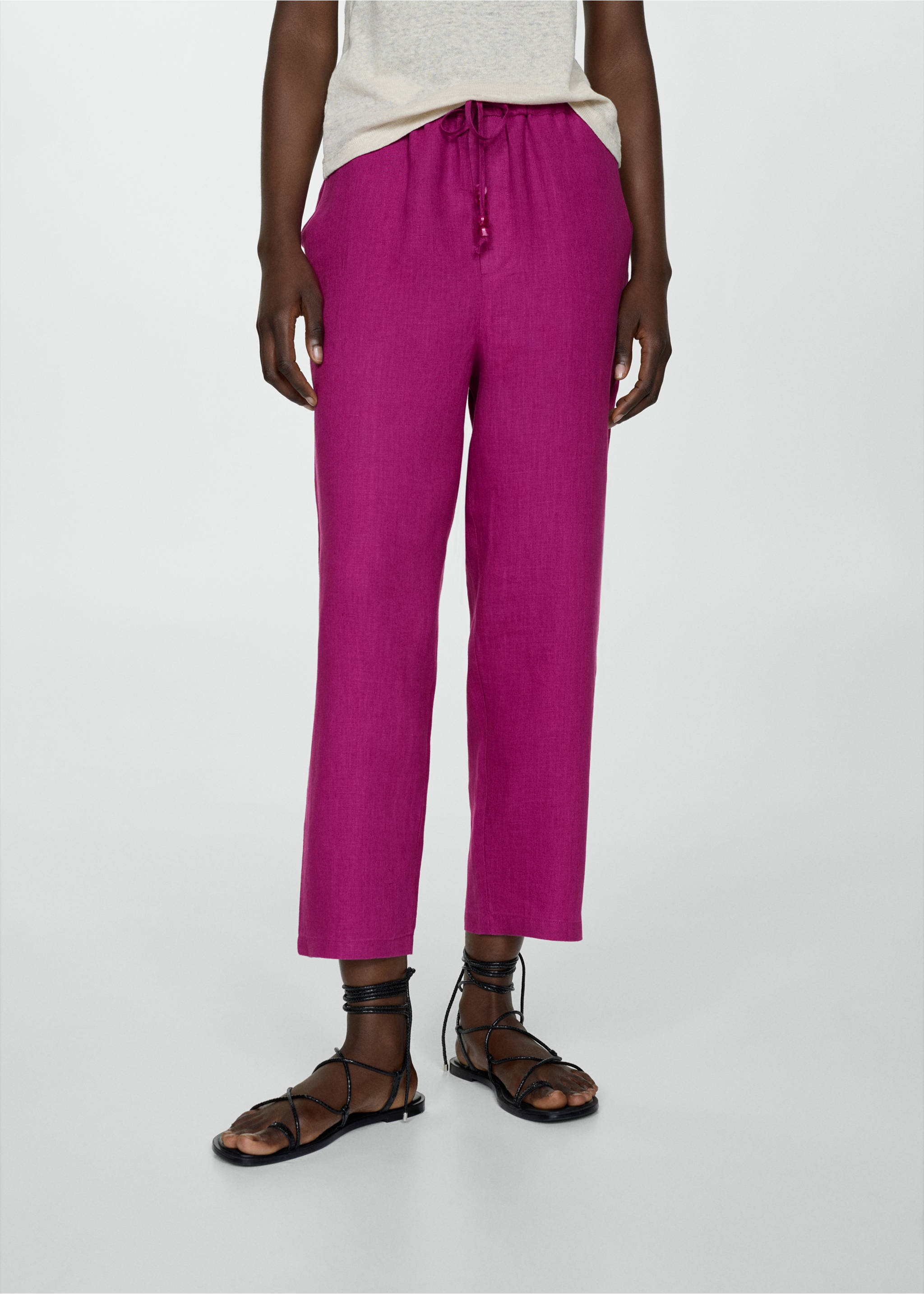 100% linen trousers - Medium plane, Fuchsia. Ref: 67075724-00.