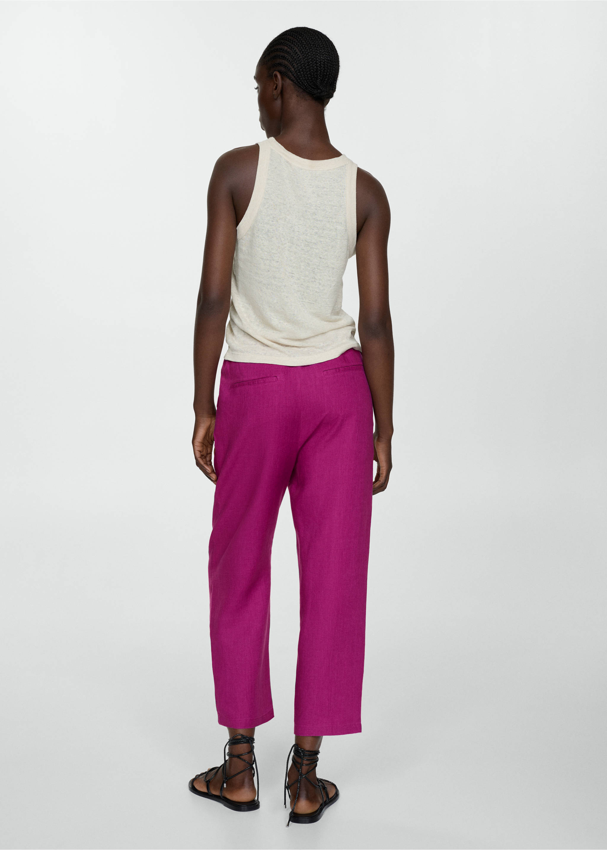 100% linen trousers - Reverse of the article, Fuchsia. Ref: 67075724-00.