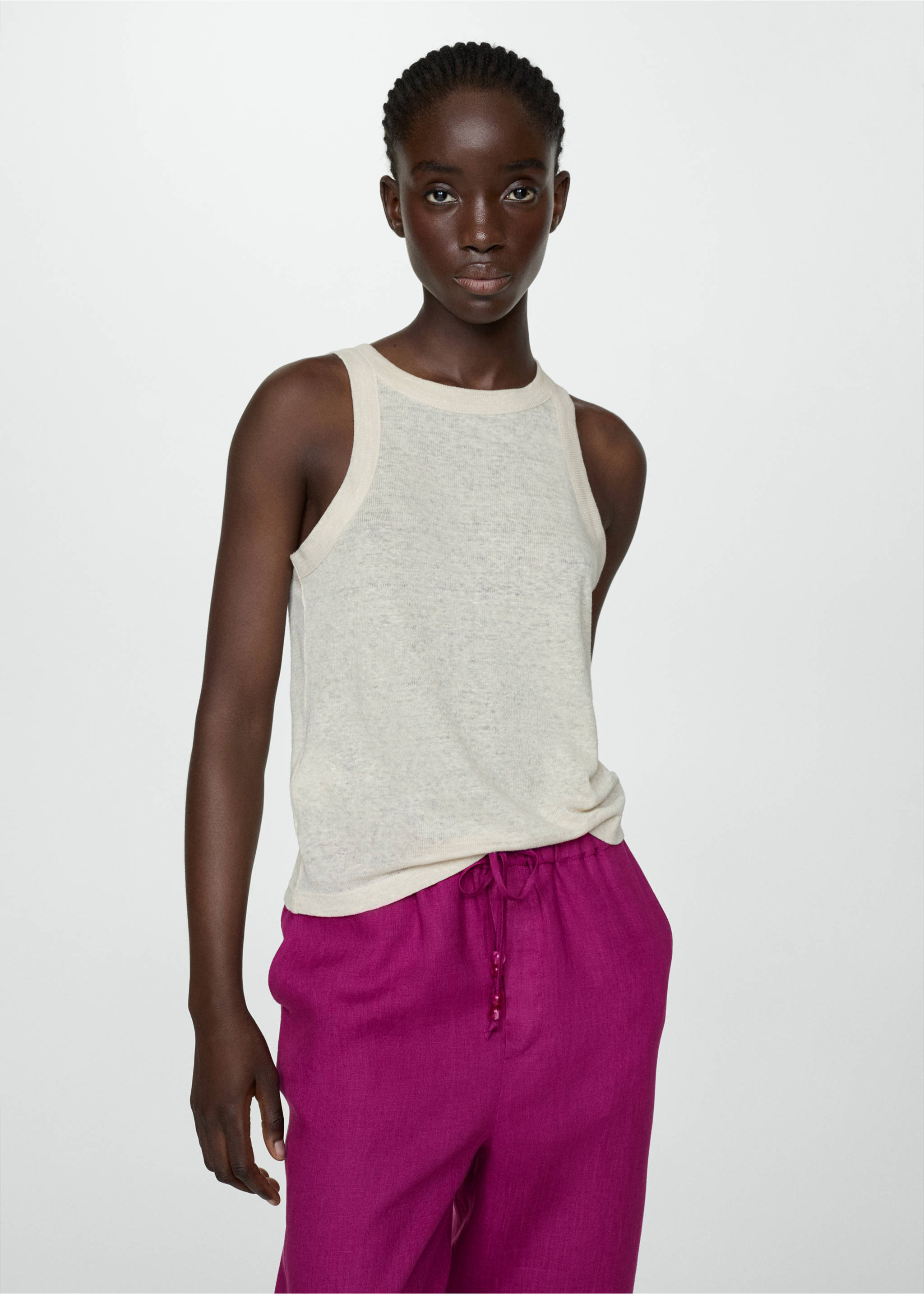 100% linen trousers - Details of the article 1, Fuchsia. Ref: 67075724-00.