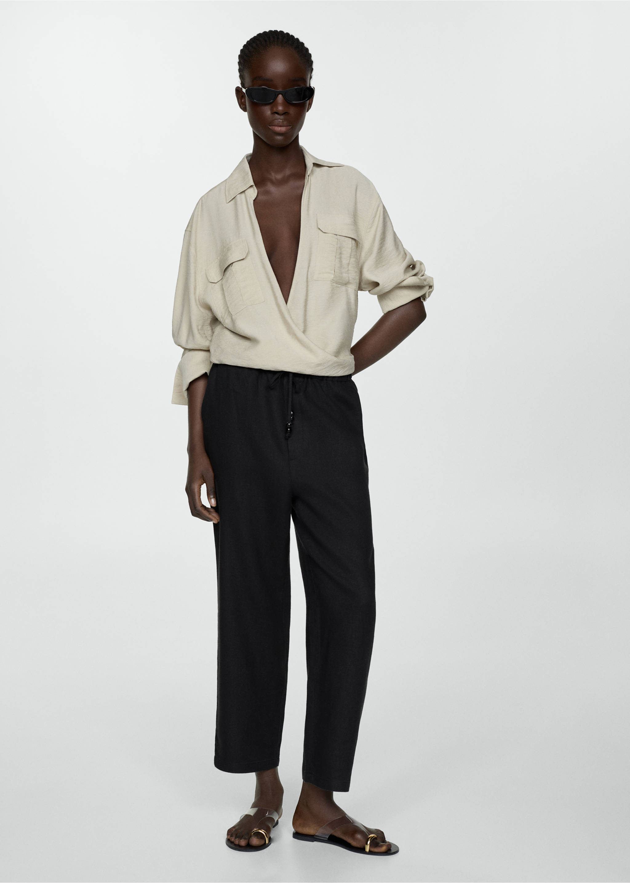 100% linen trousers - General plane, Black. Ref: 67075724-00.