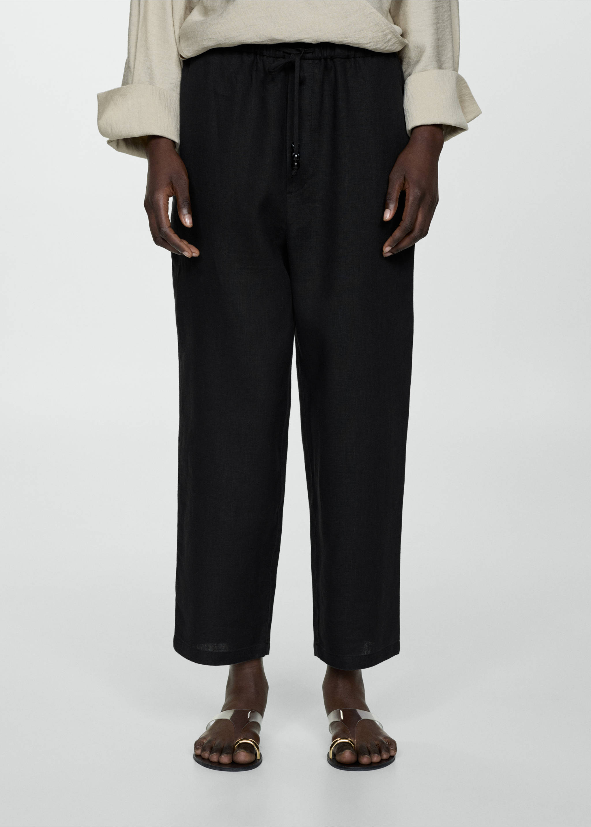 100% linen trousers - Medium plane, Black. Ref: 67075724-00.