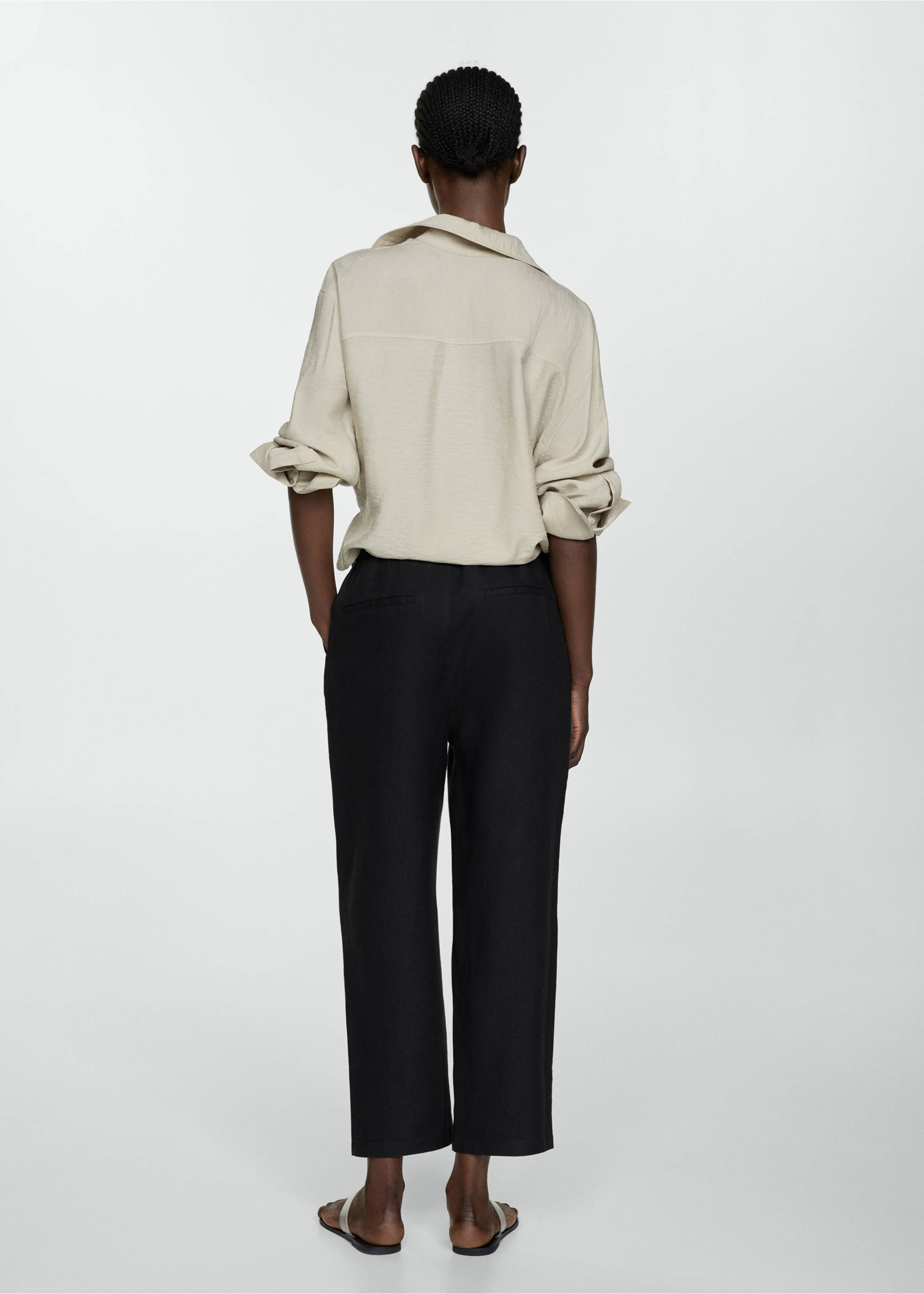 100% linen trousers - Reverse of the article, Black. Ref: 67075724-00.