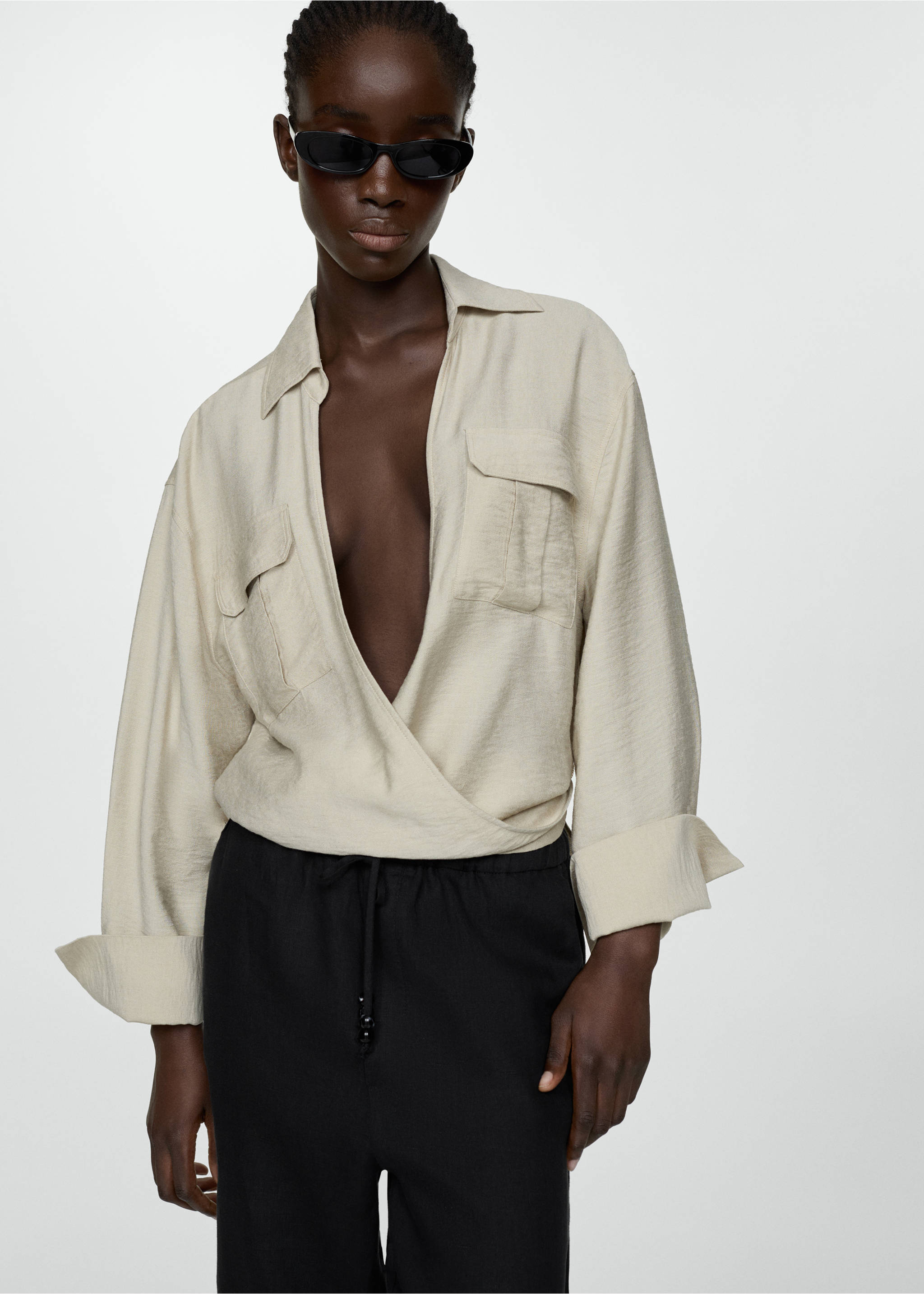 100% linen trousers - Details of the article 1, Black. Ref: 67075724-00.