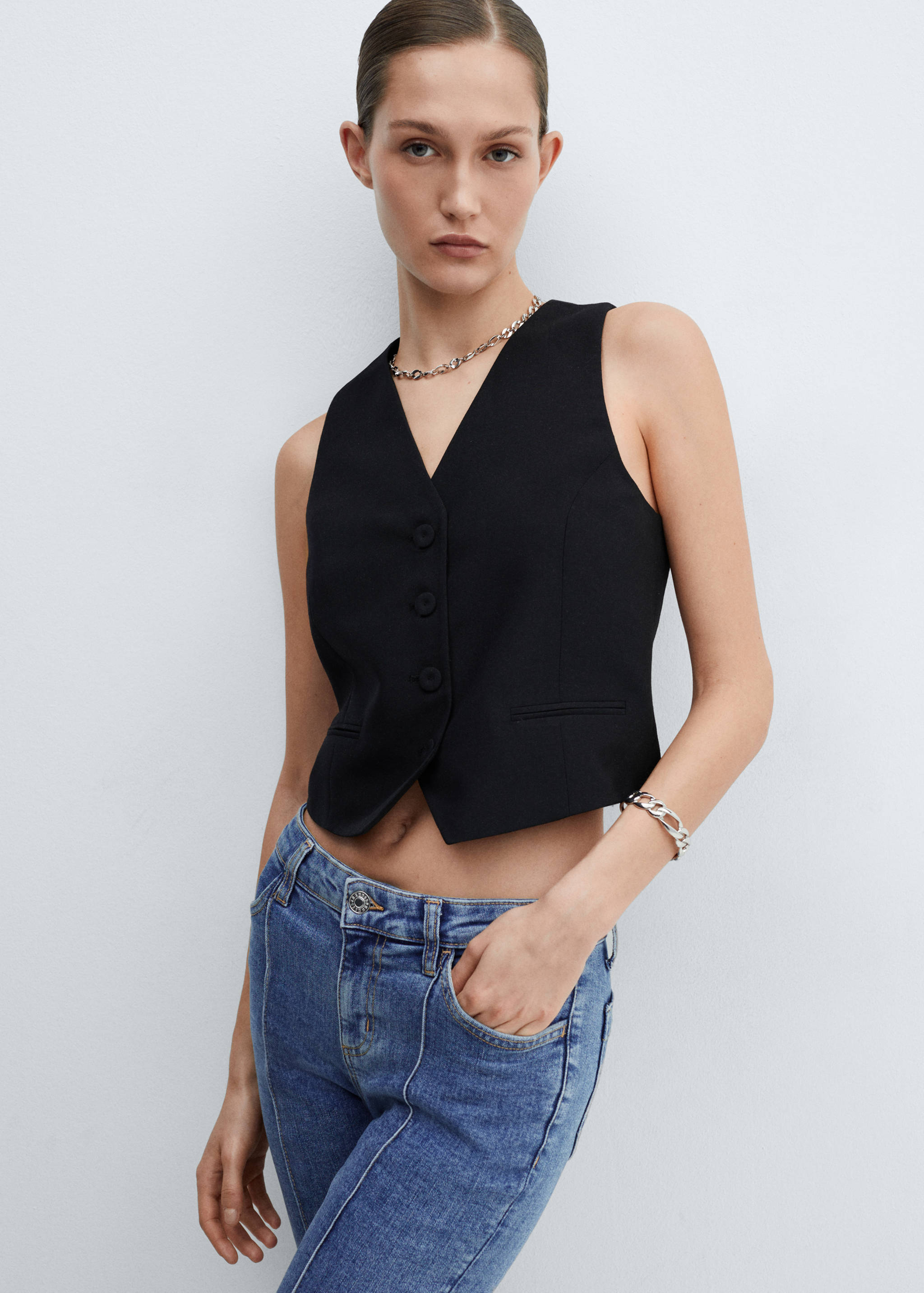 Capri jeans with decorative stitching - Medium plane