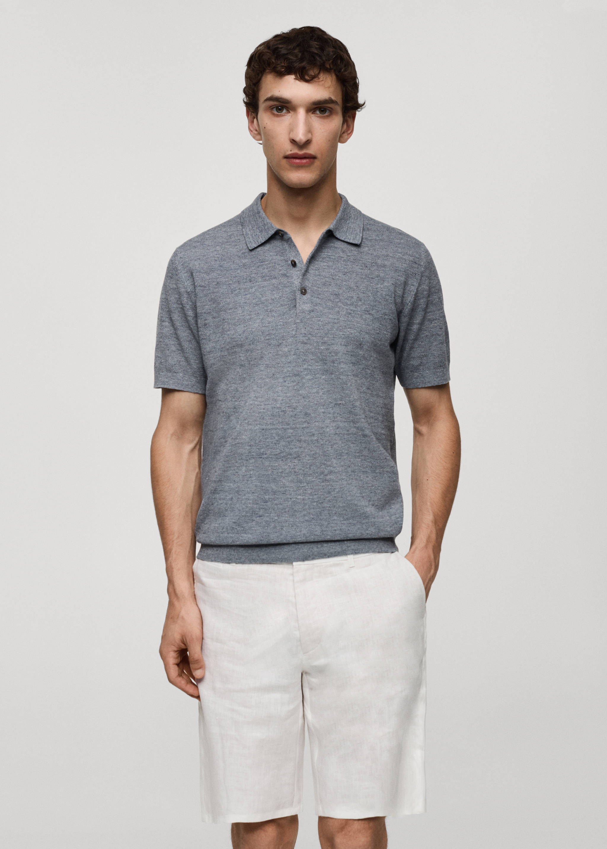 Short-sleeve knitted polo shirt - Medium plane