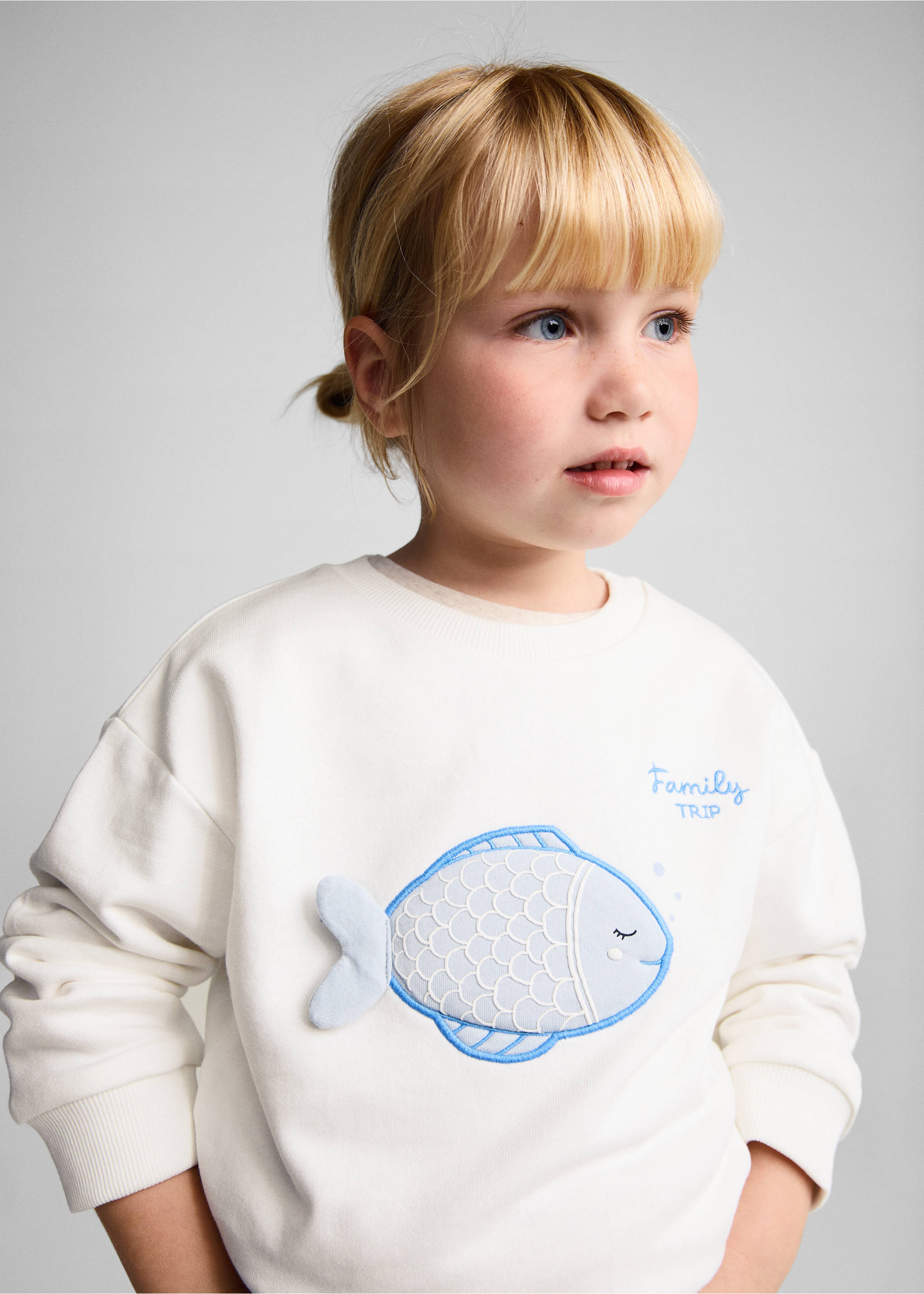 Embroidered cotton sweatshirt - Details of the article 1, Off White. Ref: 67076001-00.