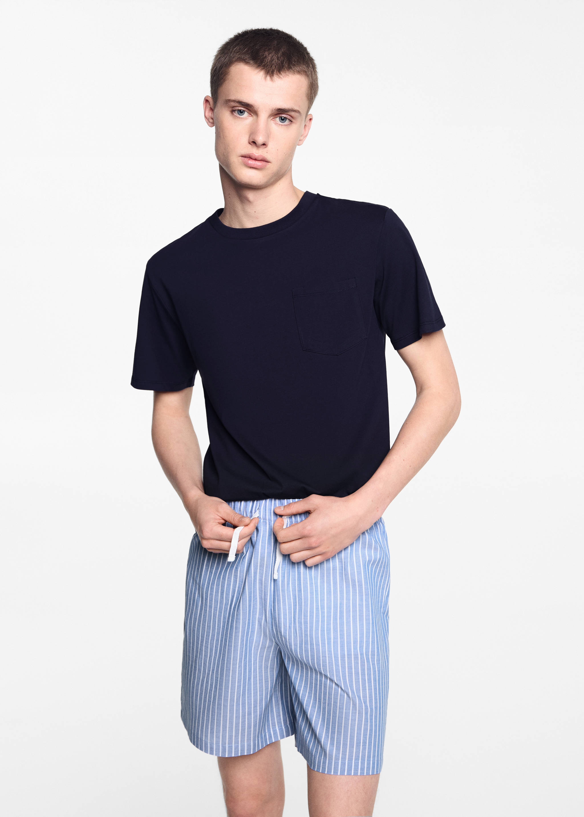 Pijama corto algodón rayas - Plano medio