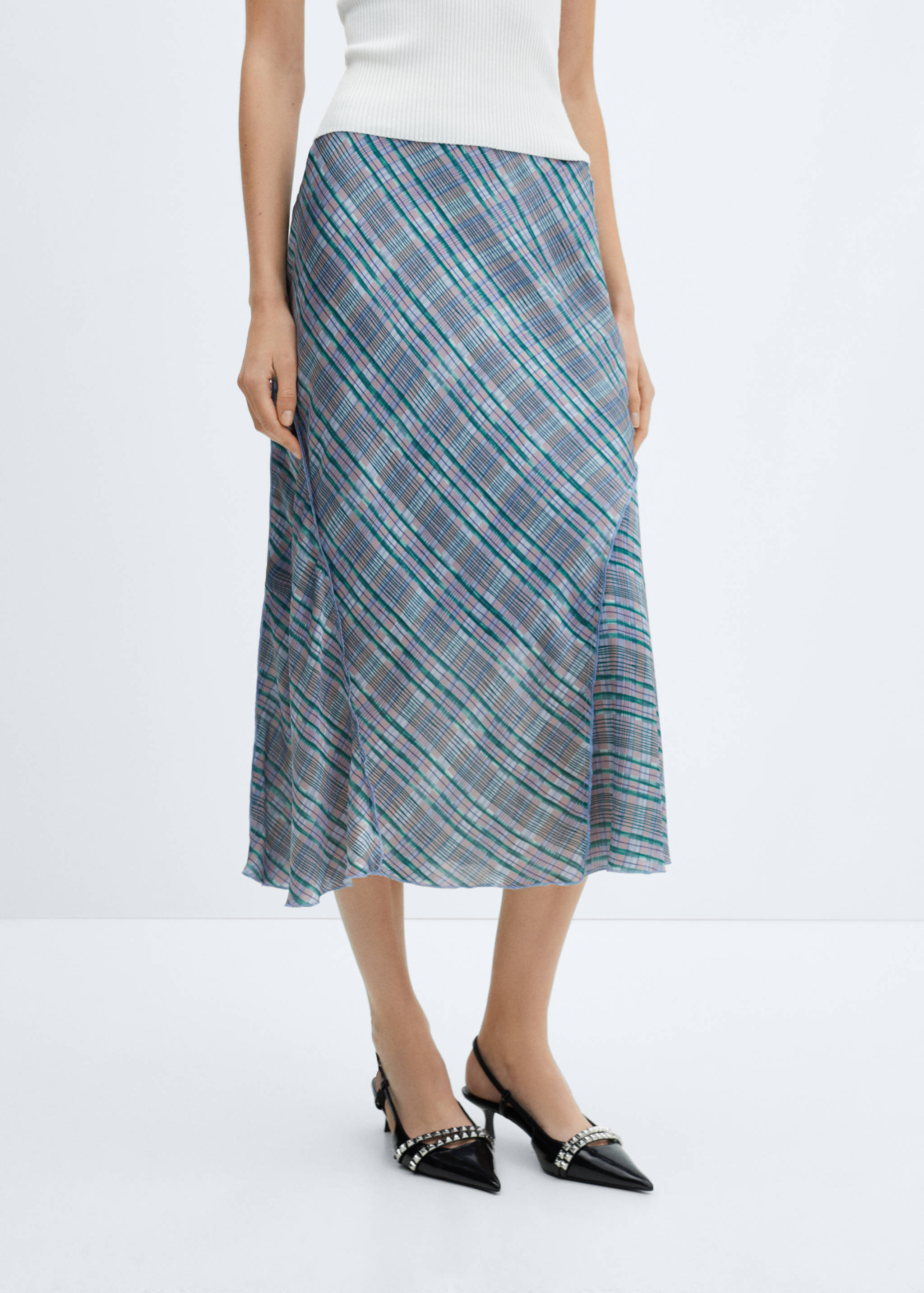 Satin check midi-skirt - Medium plane