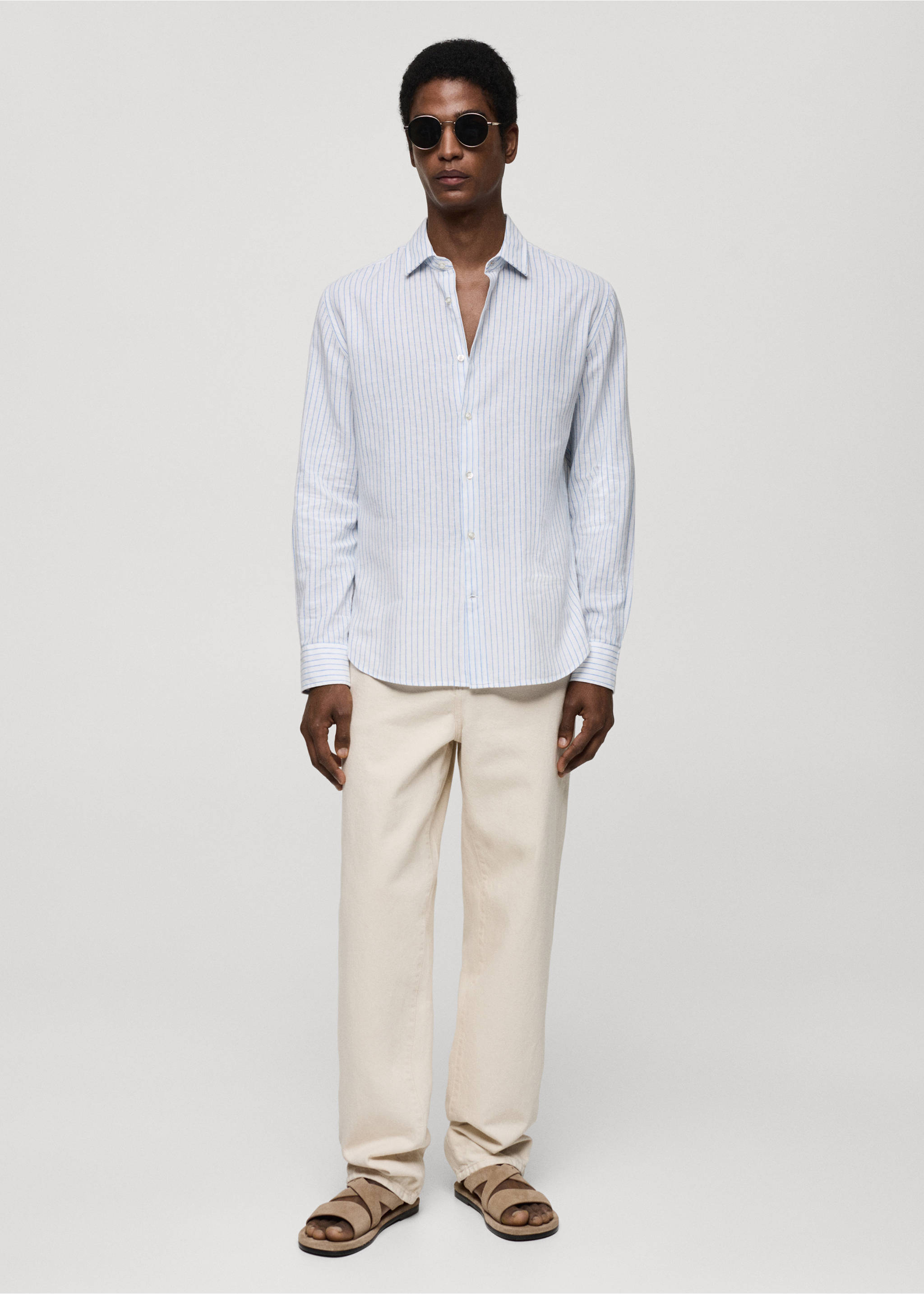 Regular-fit striped linen shirt - General plane, White. Ref: 67076726-00.