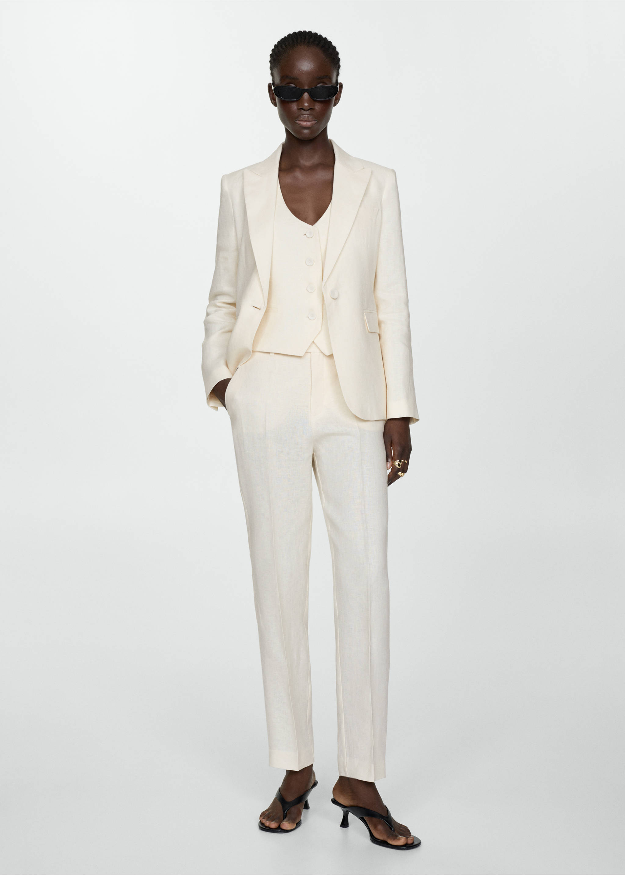 Blazer traje 100% lino - Plano general, Crudo. Ref: 67077112-00.