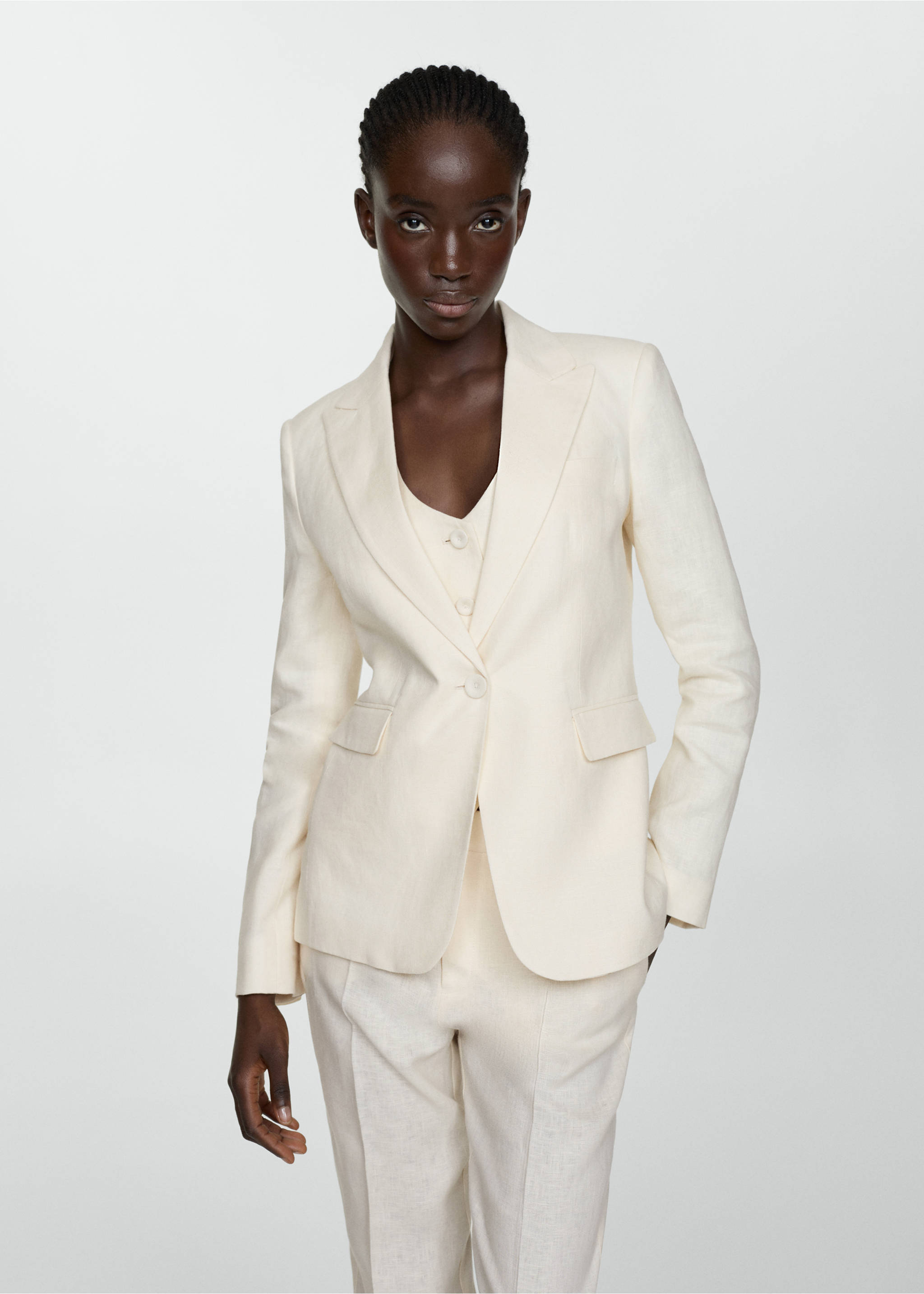 Blazer traje 100% lino - Plano medio, Crudo. Ref: 67077112-00.