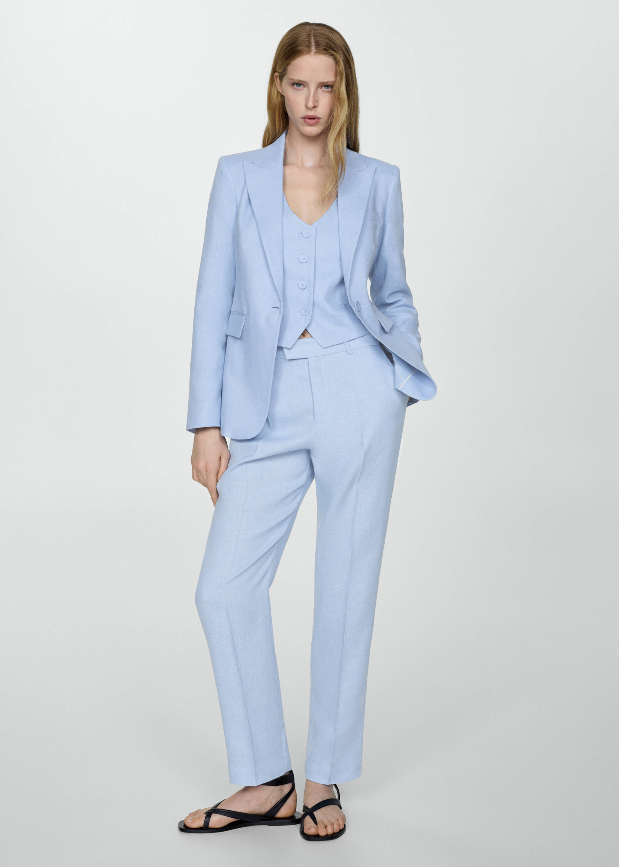 Blazer traje 100% lino - Plano general, Azul celeste. Ref: 67077112-00.