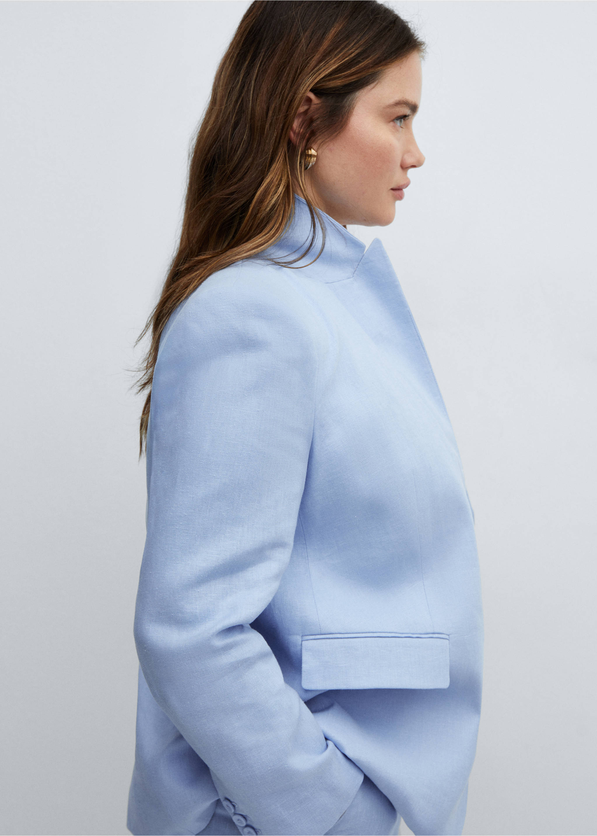 Blazer traje 100% lino - Detalle del artículo 5, Azul celeste. Ref: 67077112-00.