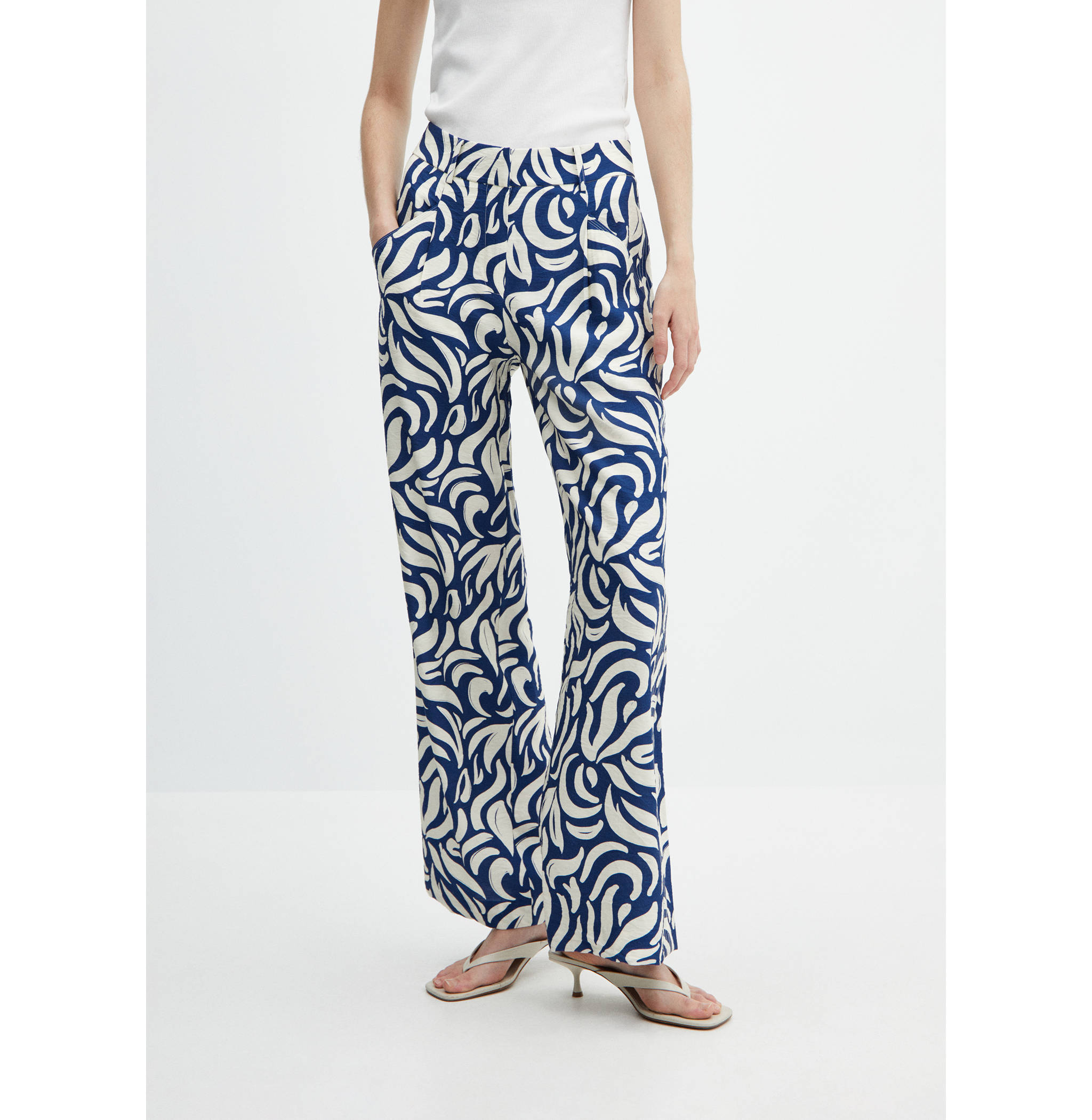 Wide leg printed trousers with pleats - Medium plane