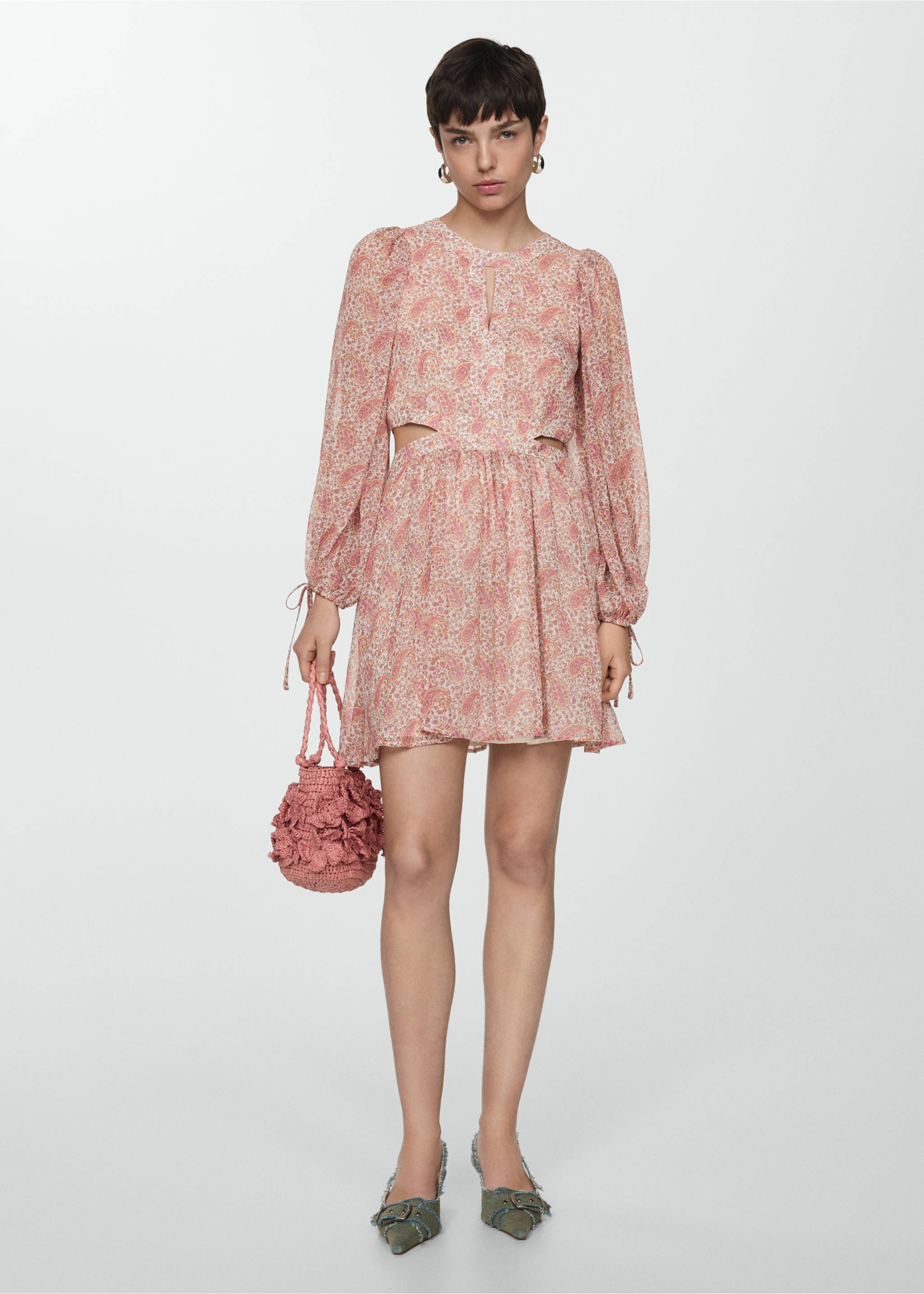 Paisley dress with openings - General plane, Pastel Pink. Ref: 67077130-00.
