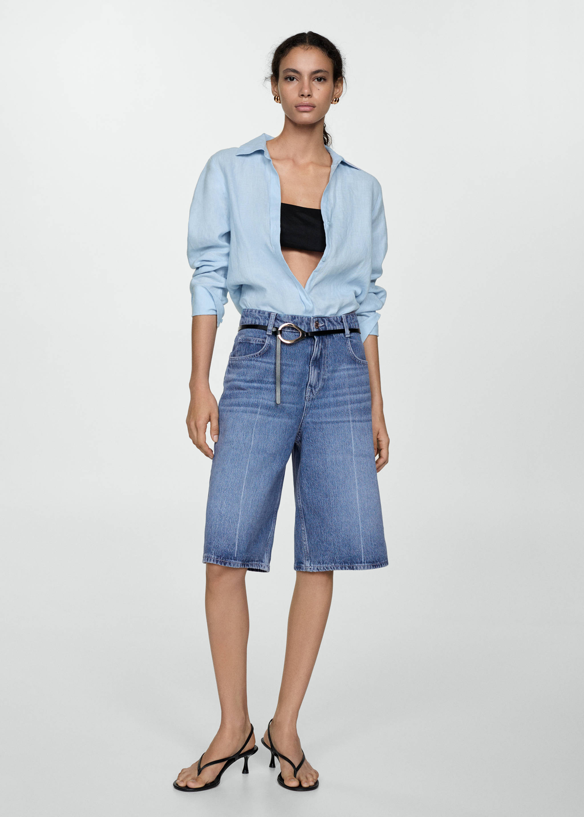 Straight-fit denim bermuda shorts - General plane
