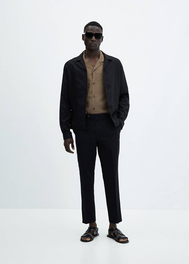 Slim-fit linen-blend overshirt — Black
