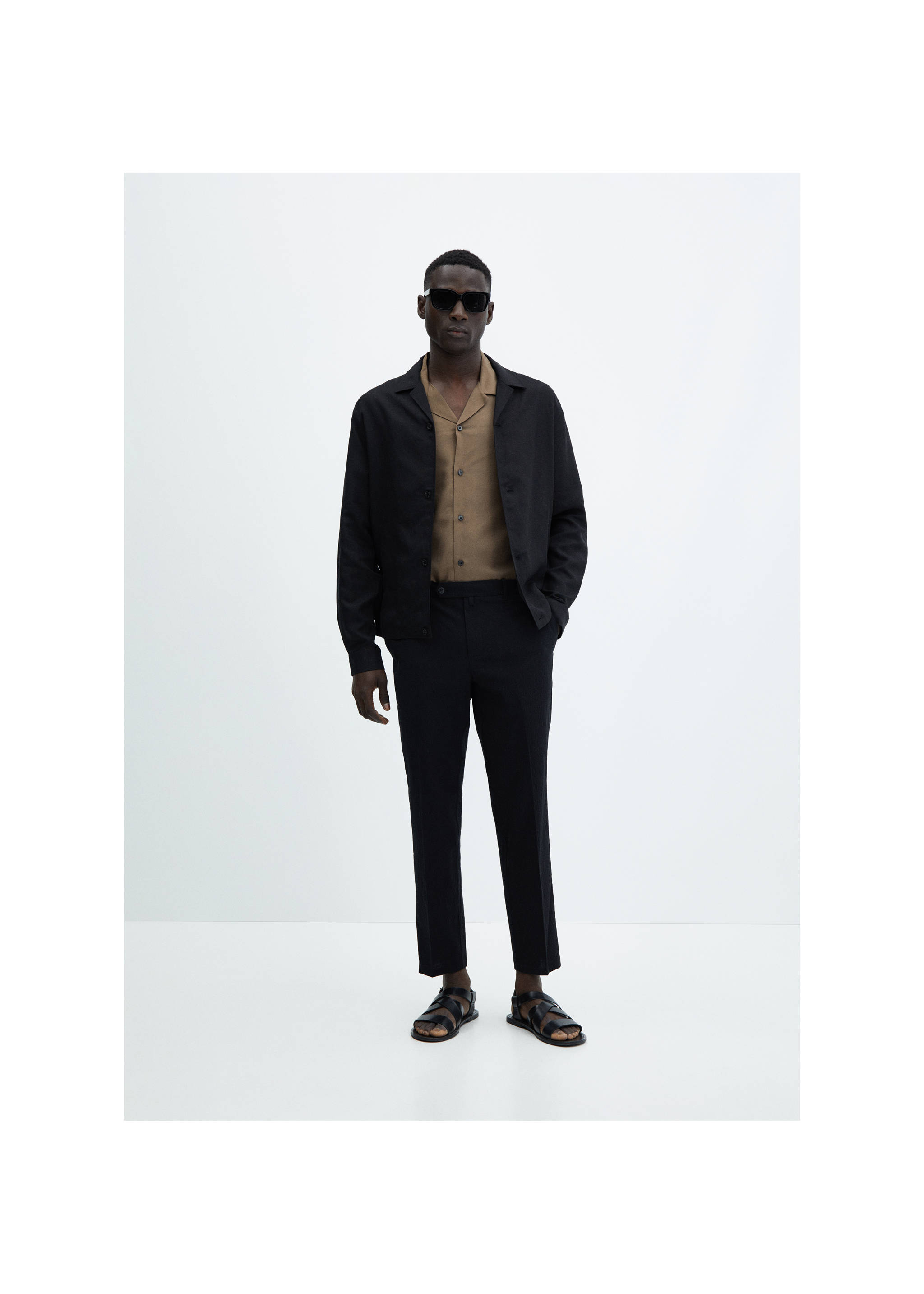 Slim-fit linen-blend overshirt - General plane, Black. Ref: 67077686-00.